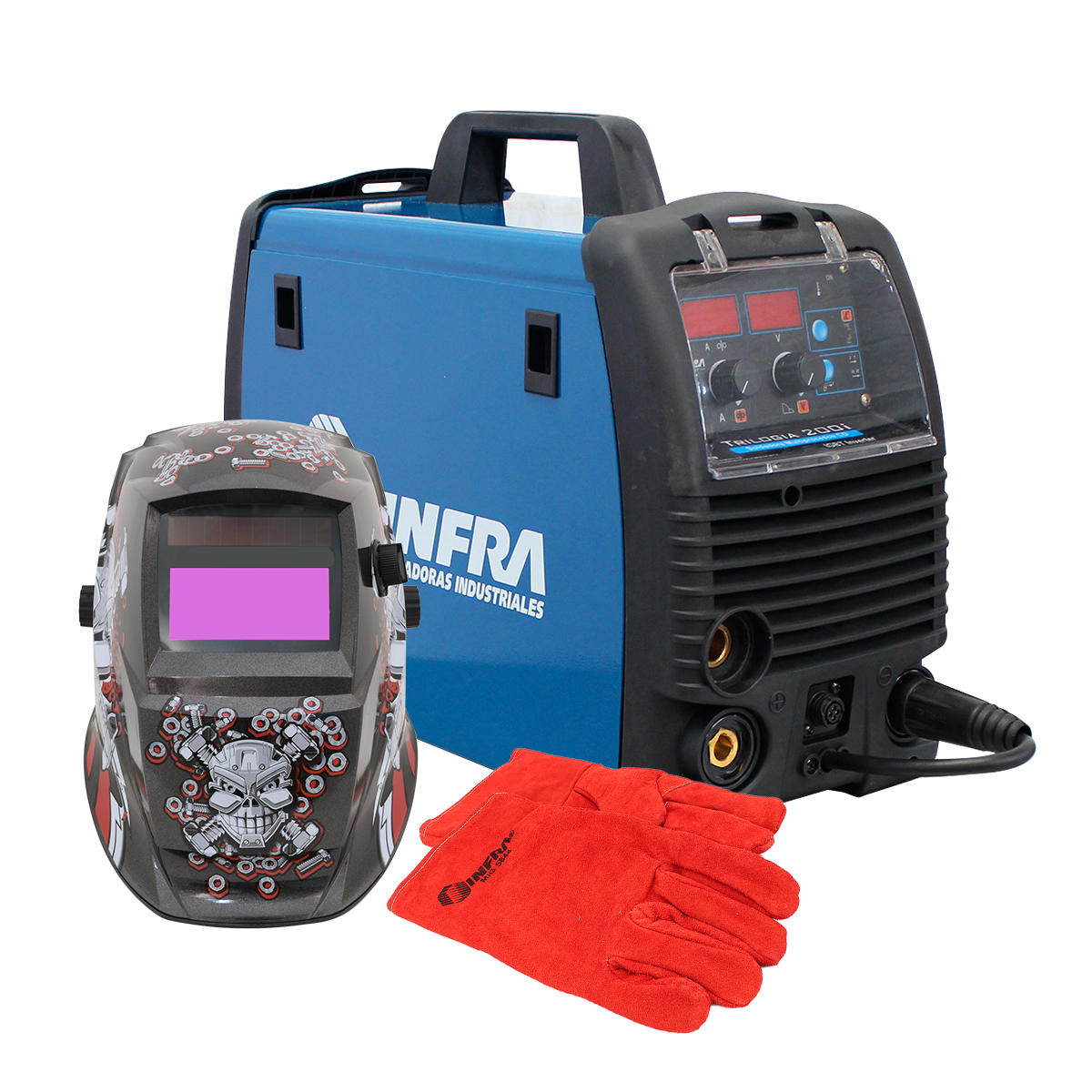 Kit Soldadora Multiprocesos Infra Trilogia 200i + Careta + Guantes