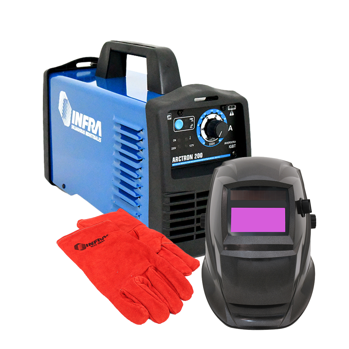 Kit Soldadora Infra Arctron 200 + Careta + Guantes