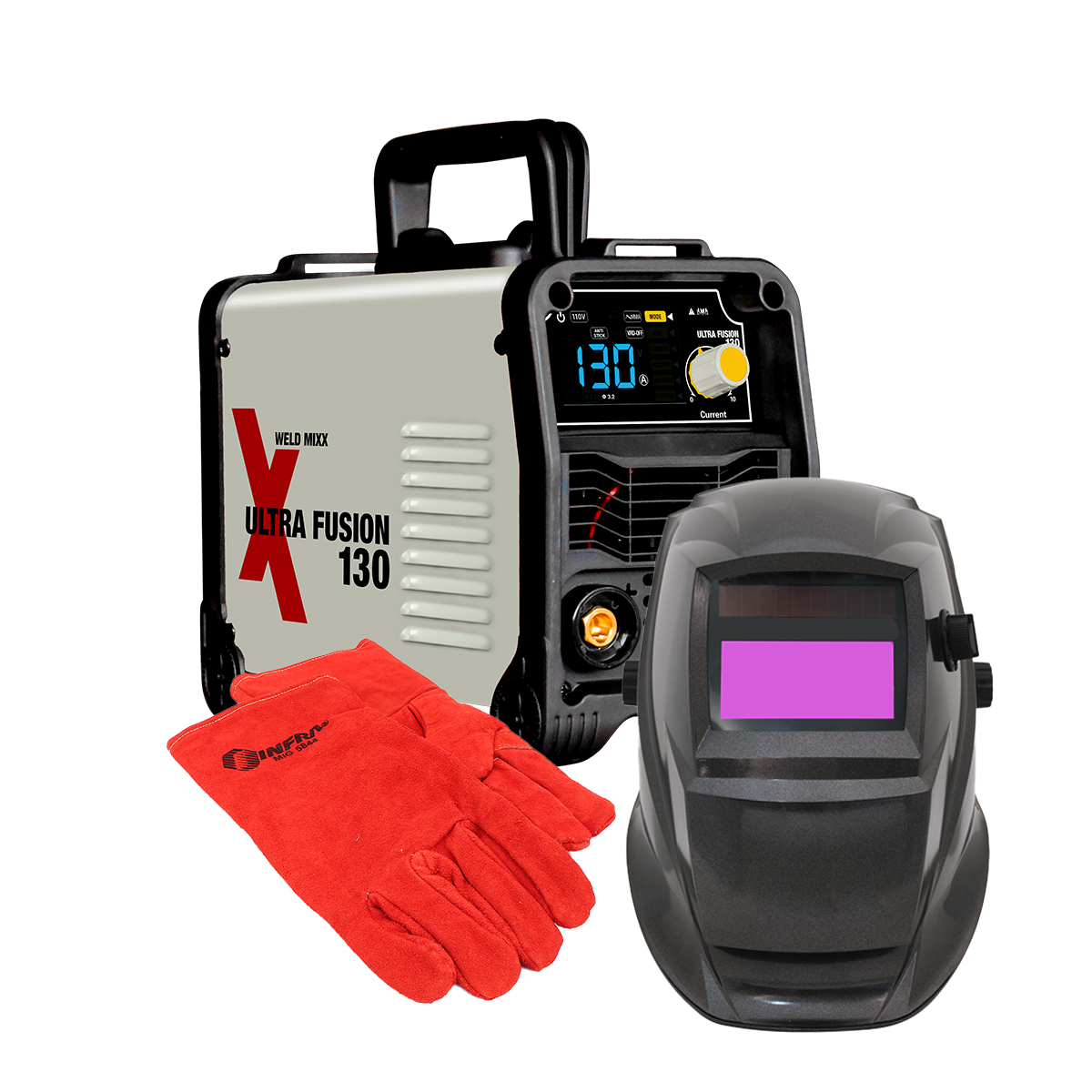 Kit Soldadora Weldmixx Ultra Fusion 130 + Careta + Guantes