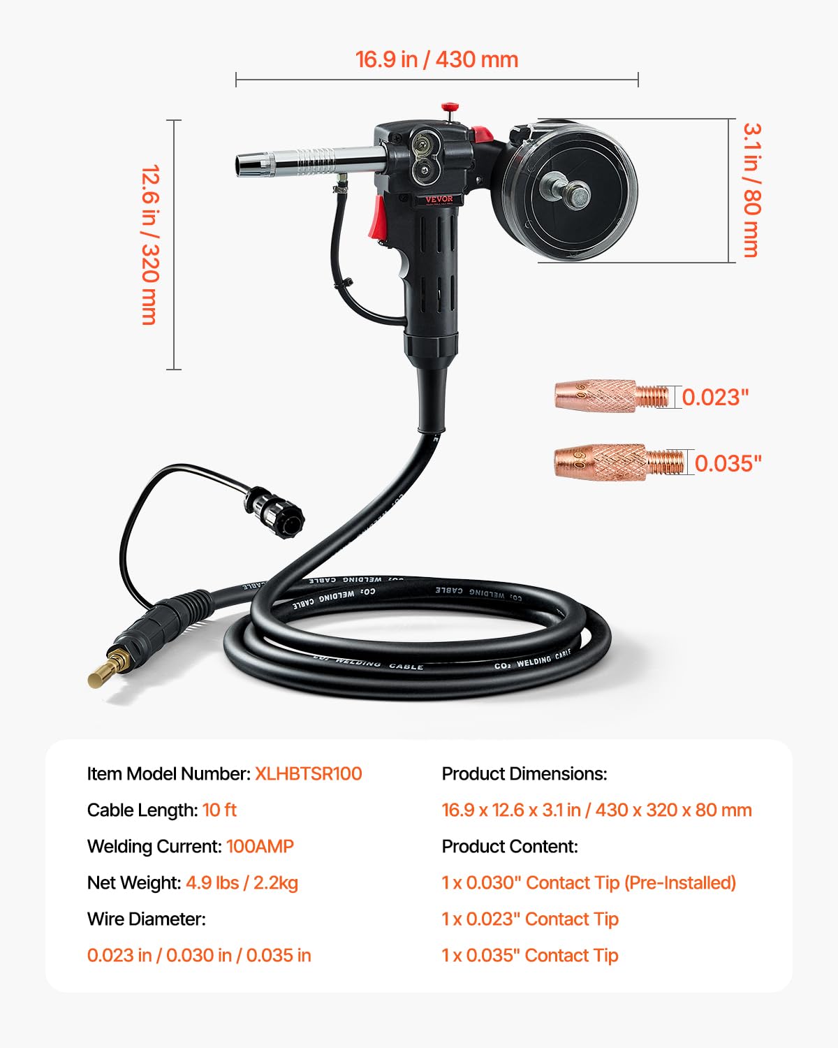Foto 8 pulgar | Cable Spool Gun Vevor De 100 Amperios Y 10 Pies Para Hobart Handler 210 Mvp - Venta Internacional.