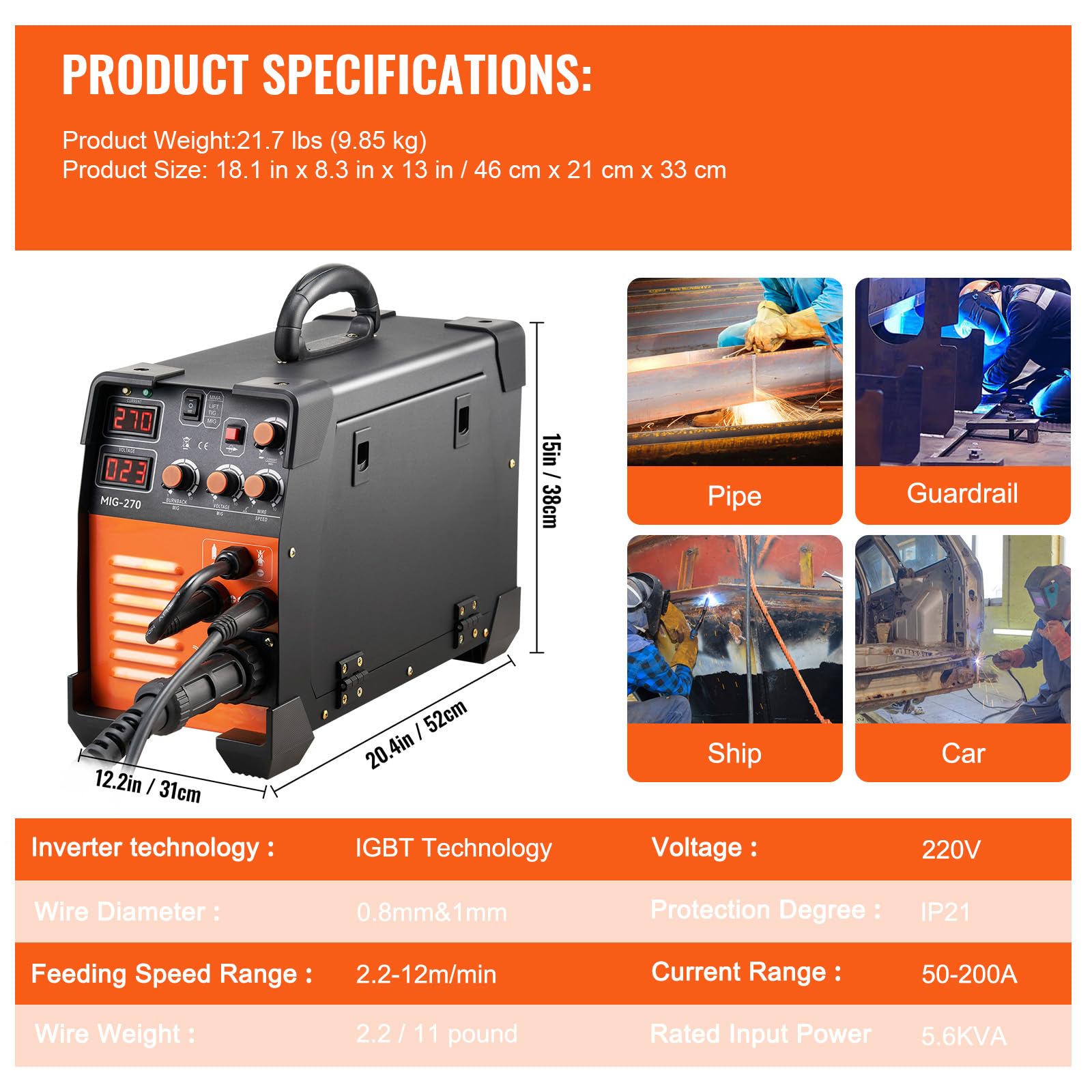 Foto 8 pulgar | Soldador Vevor Mig-270 3 En 1 270a 110/220 V Con Inversor Igbt - Venta Internacional.