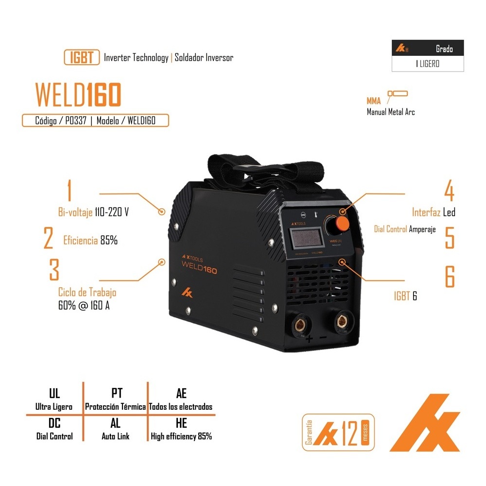 Foto 7 pulgar | Soldadora Inversora Xtools Weld160 160a 110/220v 60hz
