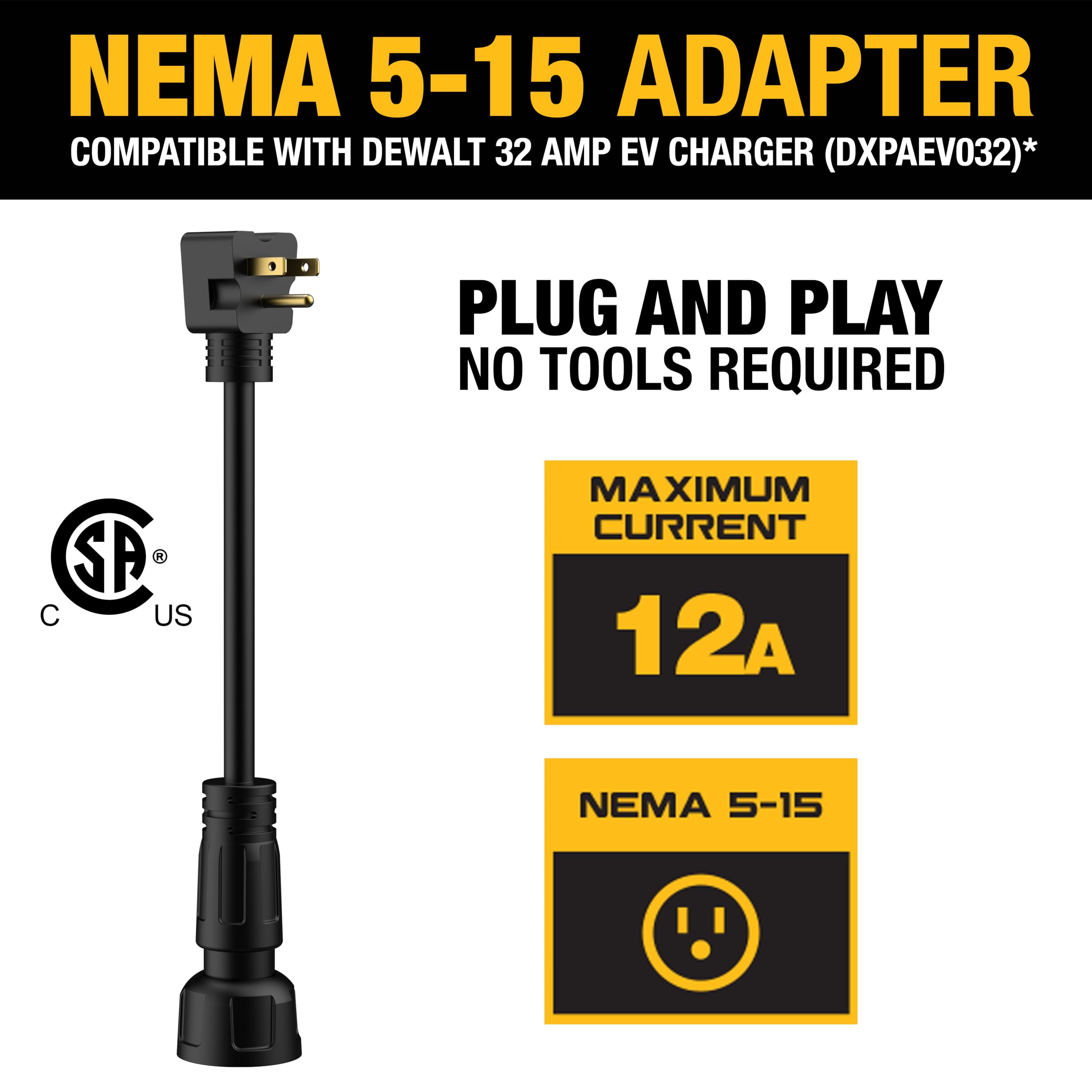 Foto 3 pulgar | Adaptador Dewalt Nema 15-15 12a/120v Para Cargador Eléctrico Portátil De 32 A - Venta Internacional.