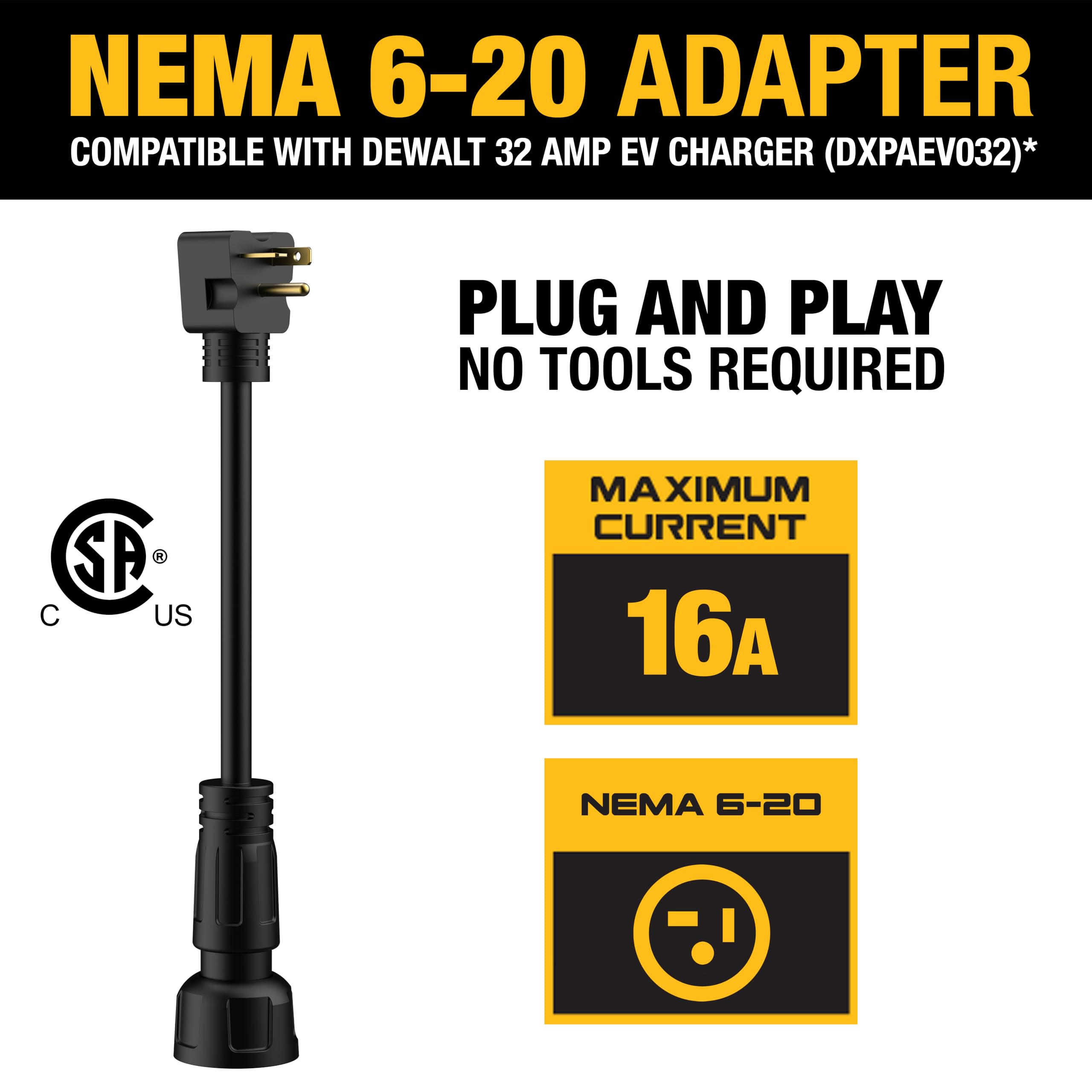 Foto 3 pulgar | Adaptador Dewalt Nema 6-20 Para Cargador Ev Portátil De 32 A 240 V - Venta Internacional.