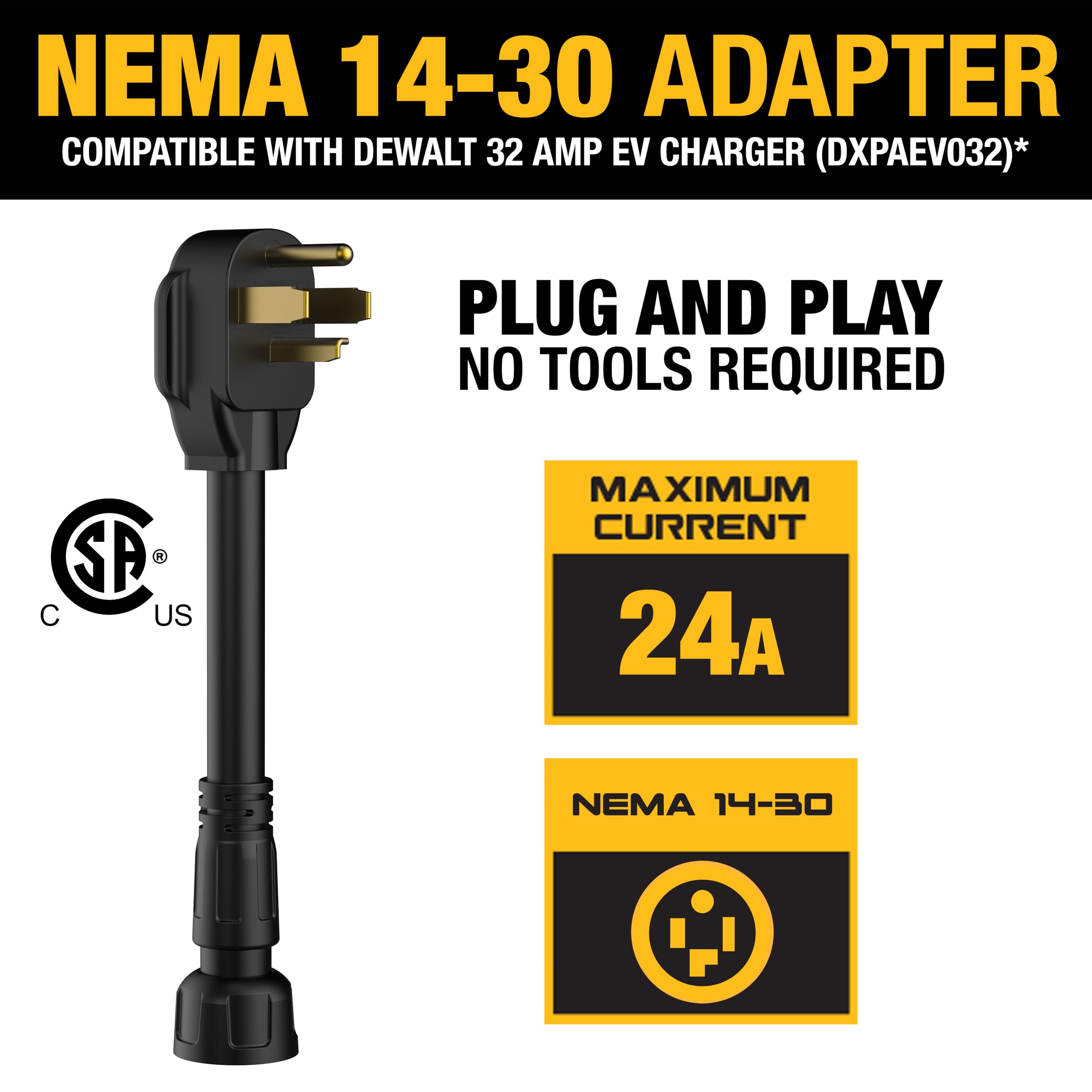 Foto 3 pulgar | Adaptador Dewalt Nema 14-30 Para Cargador Ev Portátil De 32 A 240 V - Venta Internacional.