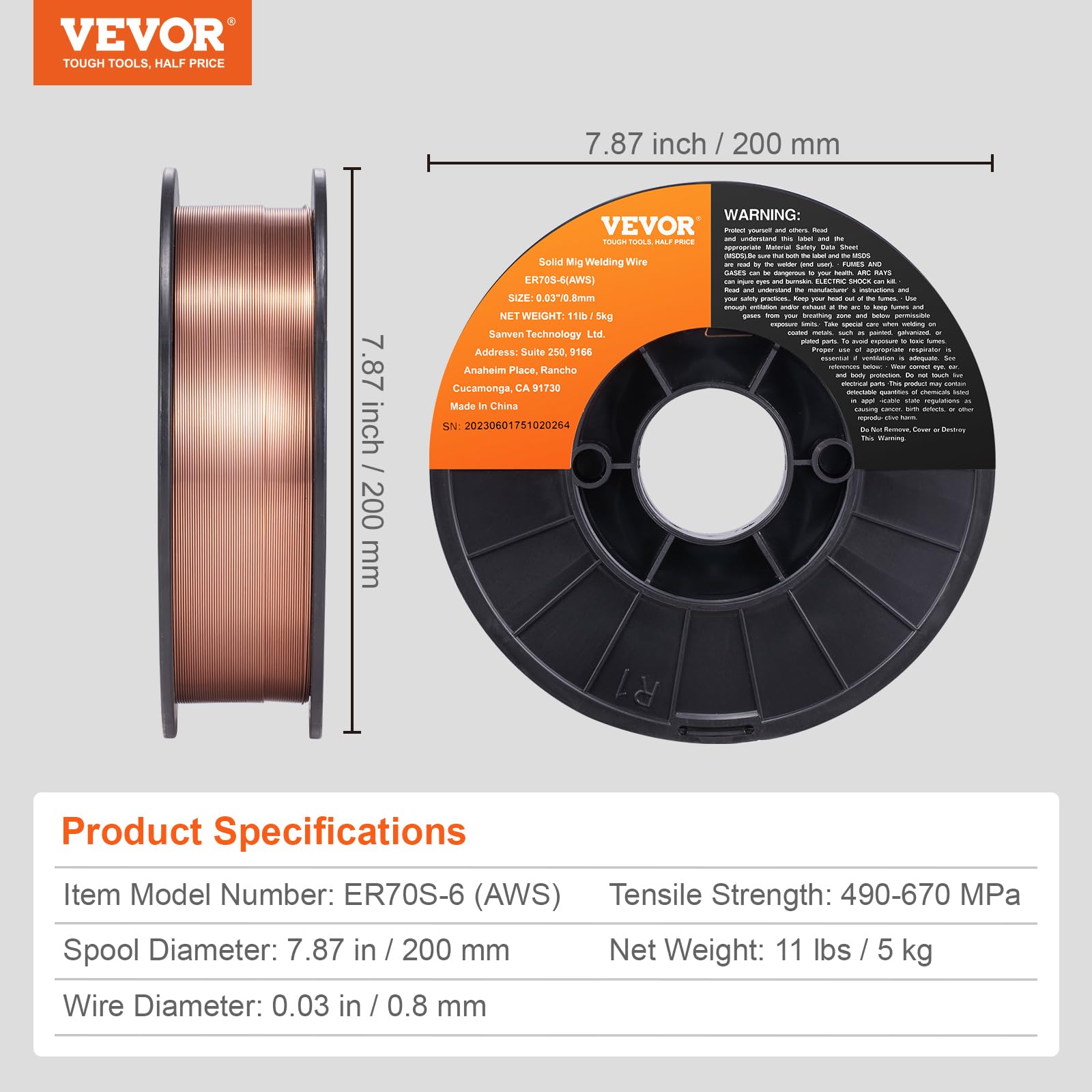 Foto 8 pulgar | Alambre De Soldadura Mig Vevor Er70s-6 0,8 Mm 5 Kg Para Todas Las Posiciones - Venta Internacional.
