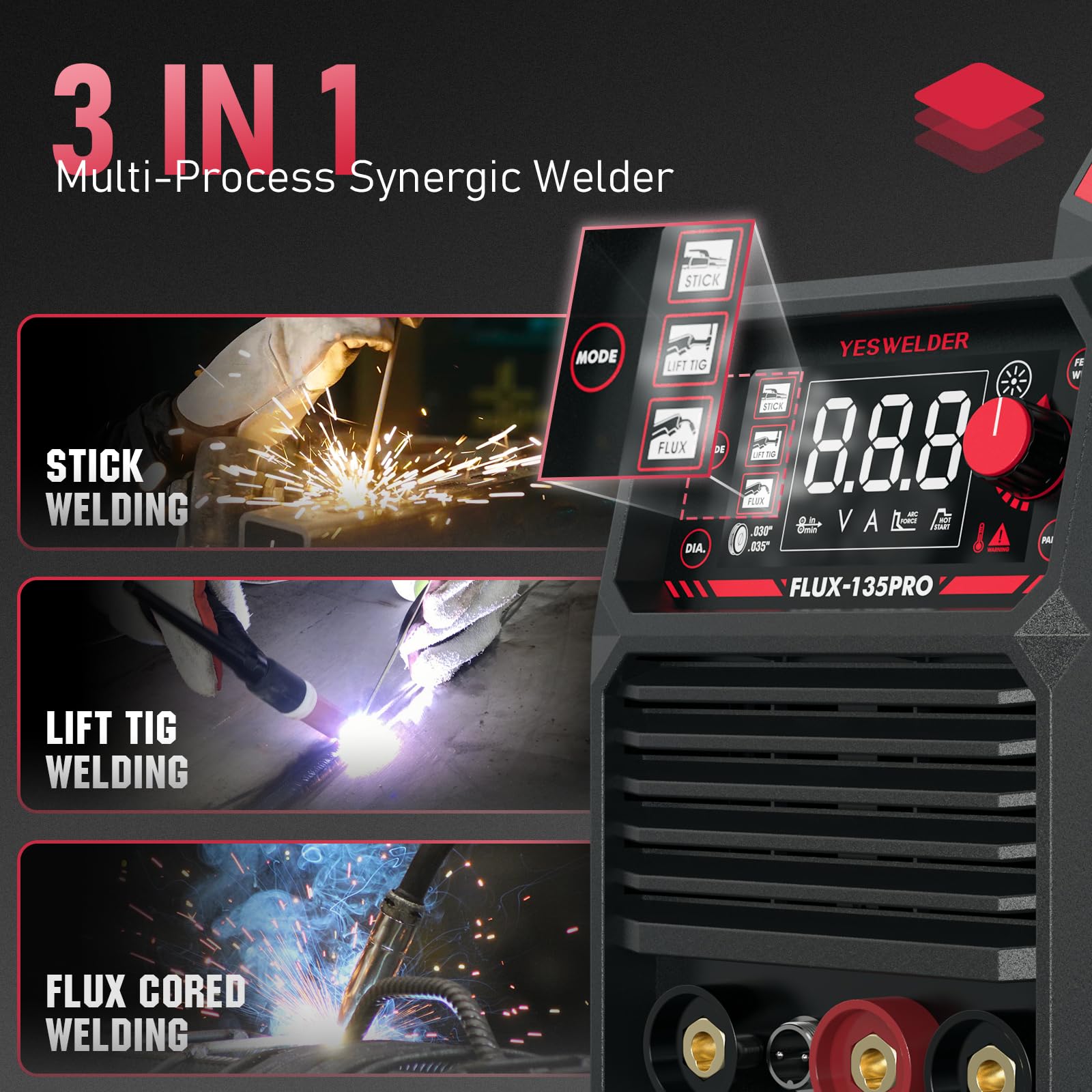 Foto 3 pulgar | Soldador Yeswelder 135 A 110 V Flux Core Mig/lift Tig/stick 3 En 1 - Venta Internacional.