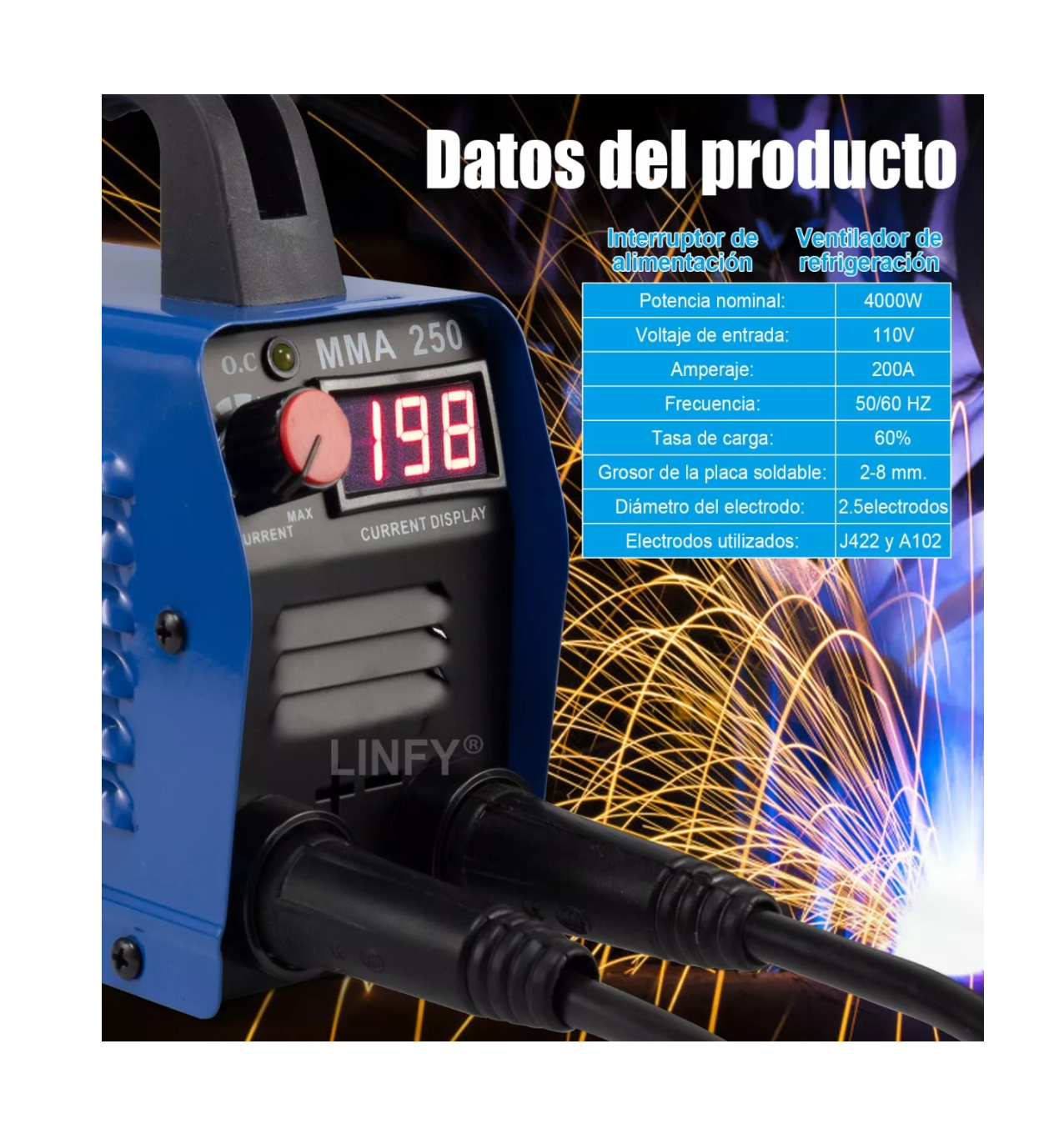 Foto 5 | Soldador Inversor 60hz 110v Grado Industria Portátil Estable Azul