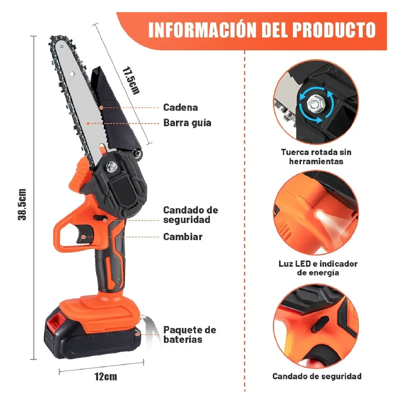 Foto 3 | Motosierra Eléctrica Portátil con 2 Baterías 36v