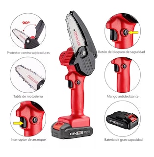 Foto 2 | Minimotosierra Portátil Inalámbrica con 2 Baterías y 3 Cadenas Roja