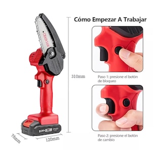 Foto 3 | Minimotosierra Portátil Inalámbrica con 2 Baterías y 3 Cadenas Roja