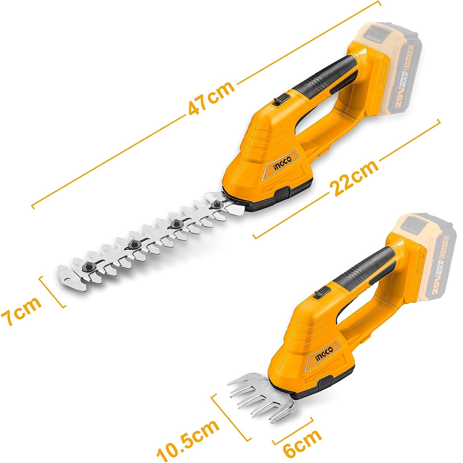 Foto 2 | Cortasetos Inalámbrico 200mm 20 V 1200 Rpm INGCO para El Hogar - color Amarillo