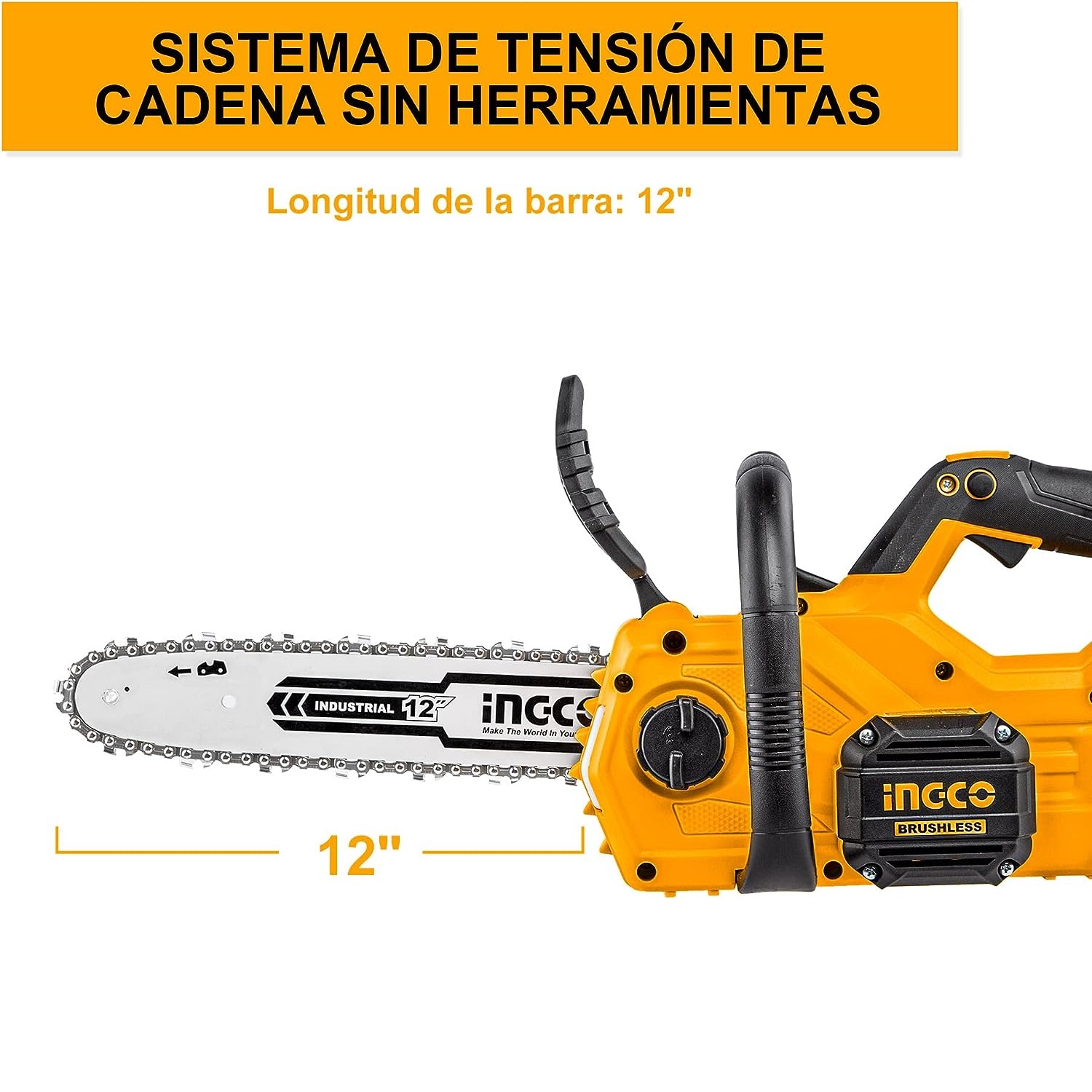 Foto 2 | Motosierra Inalámbrica de 12'' 20v Ingco Cgsli20128/2 100w - Amarillo