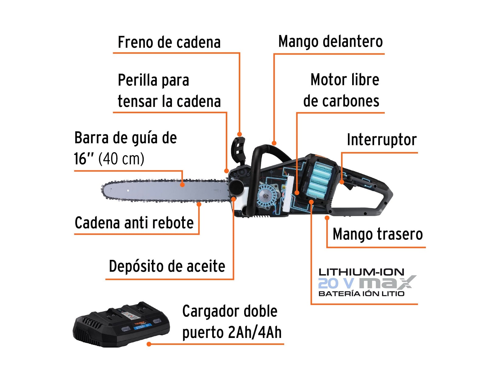 Foto 3 pulgar | Motosierra Inalámbrica Truper Max40m de 40 V