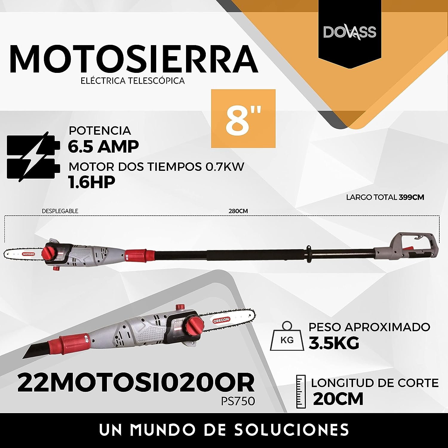 Foto 4 | Motosierra Eléctrica Telescópica de 20 CM Oregon Corta Troncos de Hasta 8 " de Grosor Bomba Aceite Automática