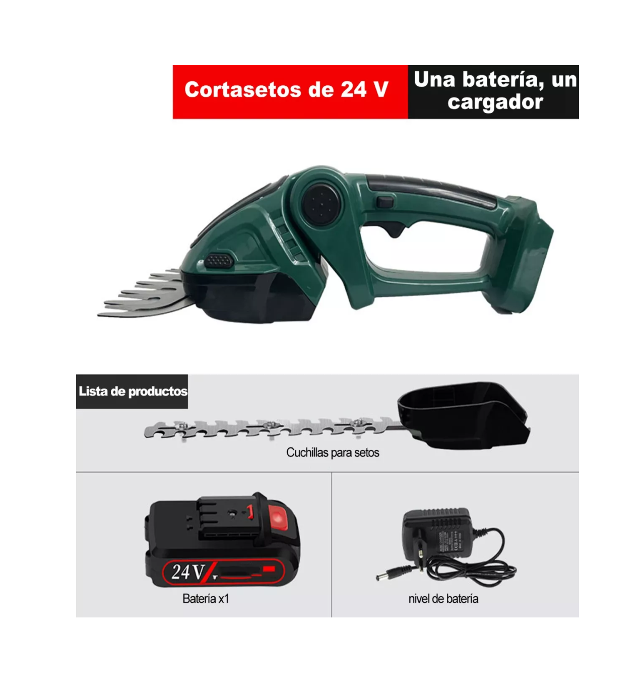 Foto 3 | Cortasetos Eléctrico Portátiles Céspedes Y Arbustos Poda 24v Verde