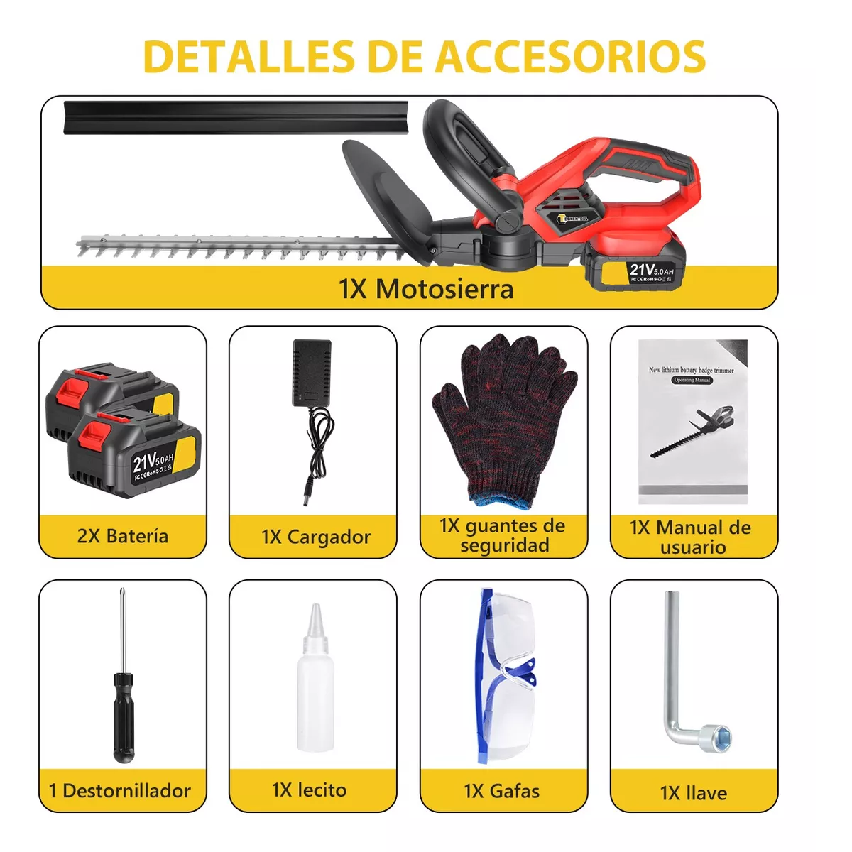 Foto 3 | Cortasetos Eléctrico Inalámbrico Eo Safe Imports ESI-11311 Rojo 21v