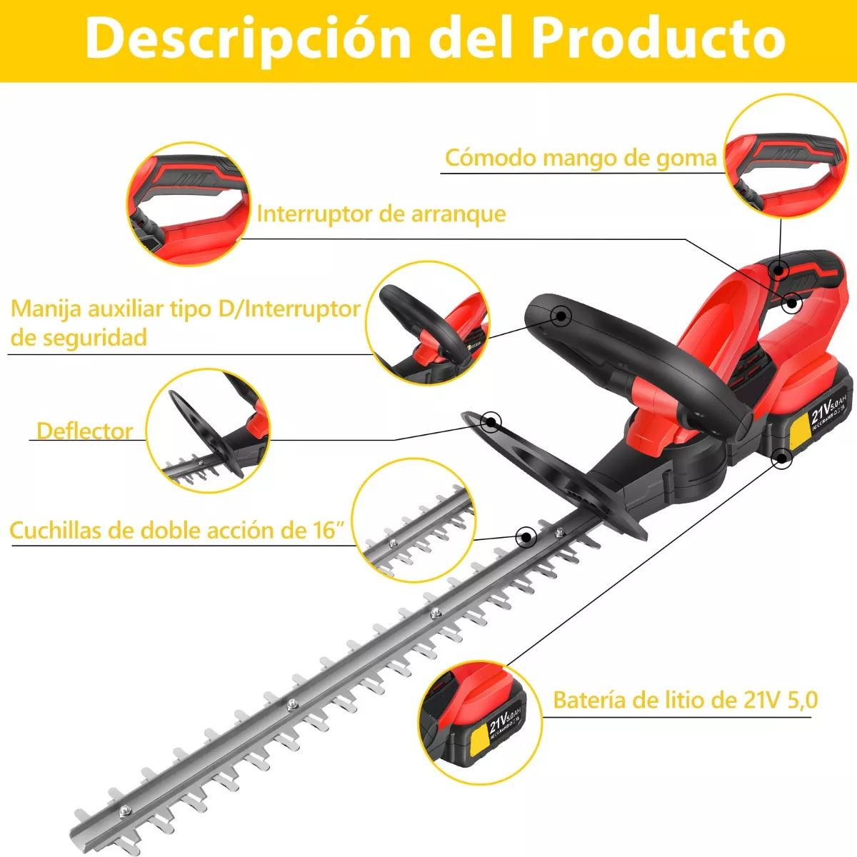 Foto 5 pulgar | Cortasetos Eléctrico Inalámbrico Eo Safe Imports ESI-11311 Rojo 21v