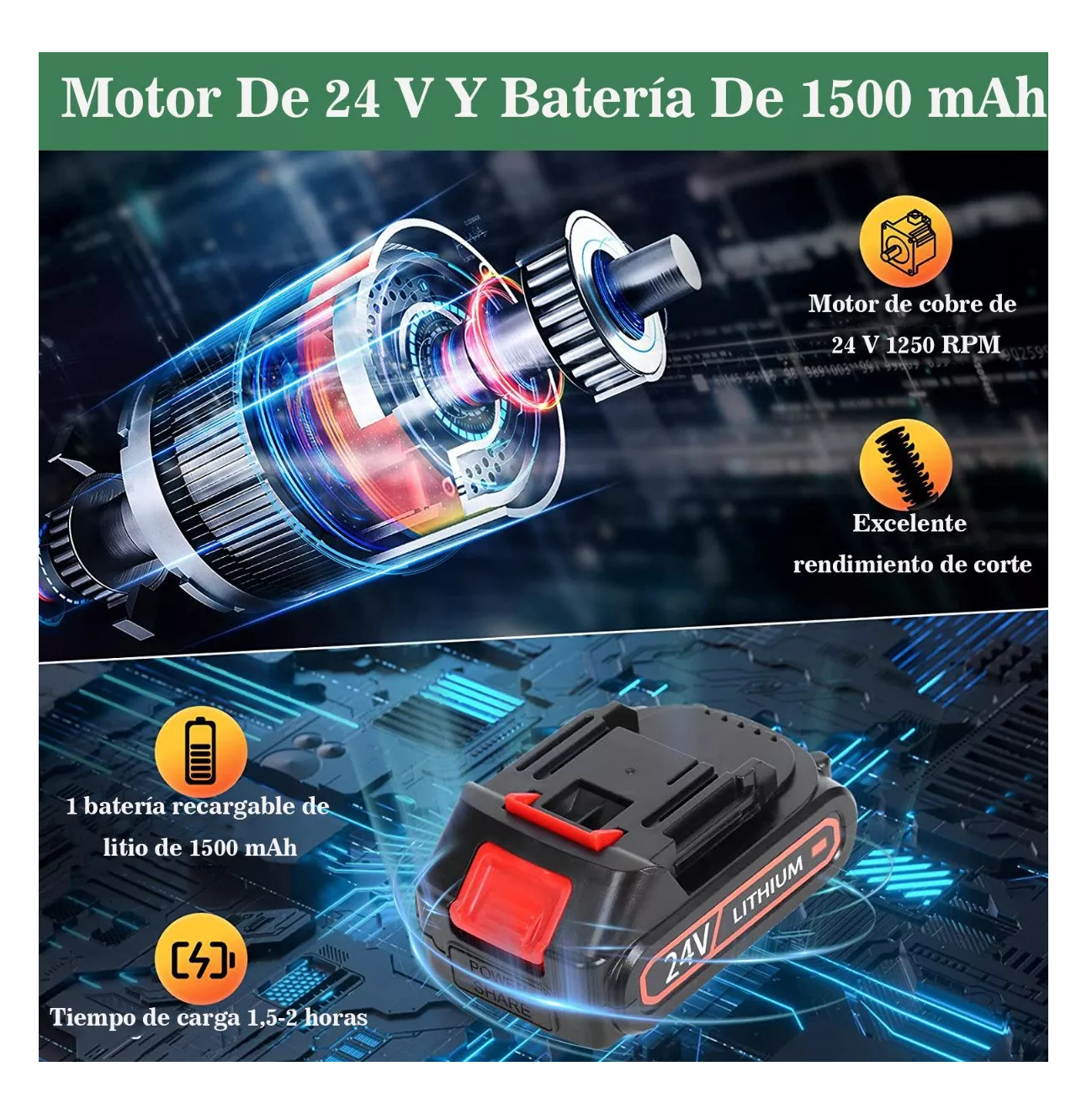 Foto 3 | Cortasetos Eléctrico Portátiles Céspedes Y Arbustos Poda 21v, Verde