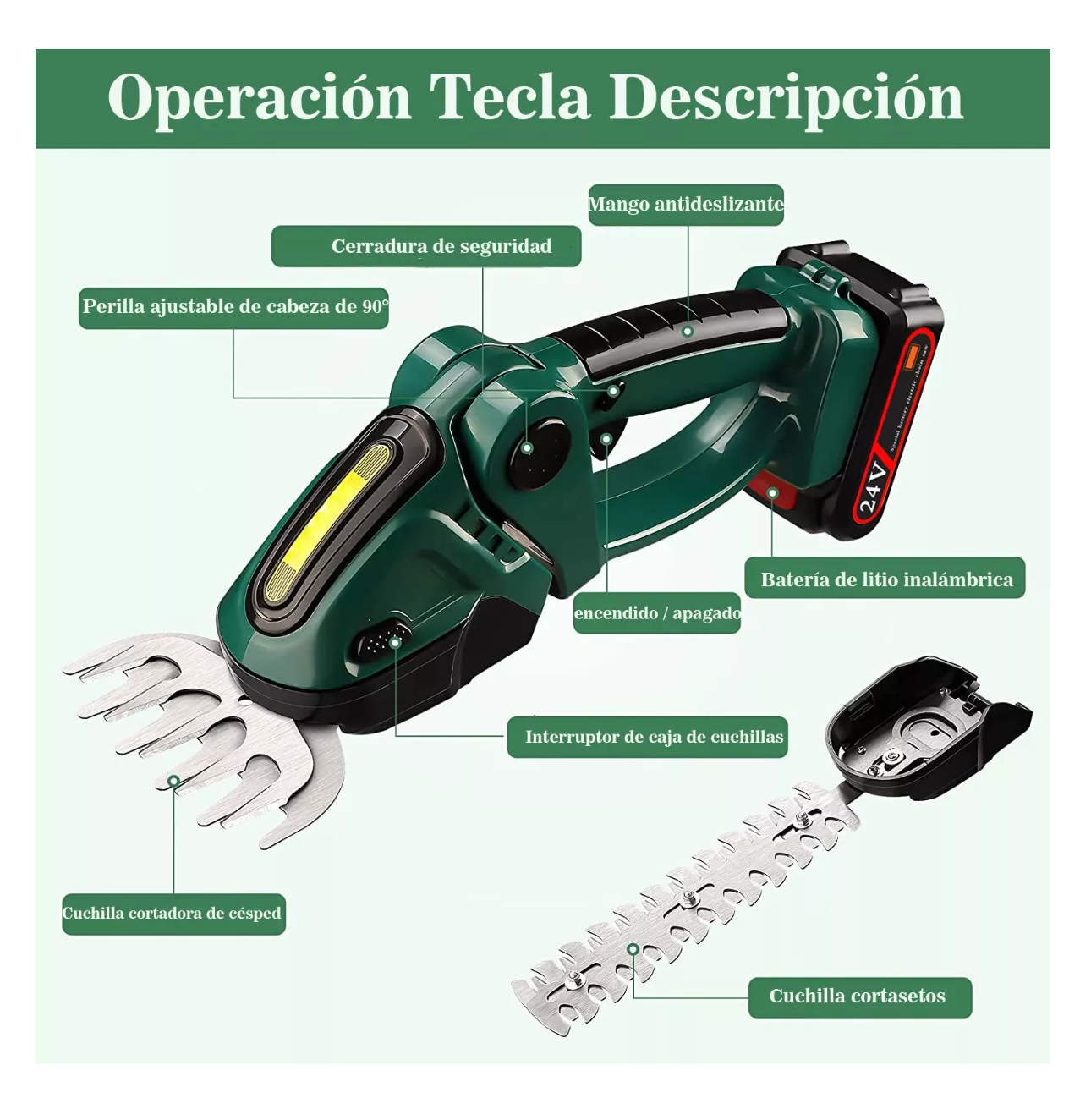 Foto 5 pulgar | Cortasetos Eléctrico Portátiles Céspedes Y Arbustos Poda 21v, Verde