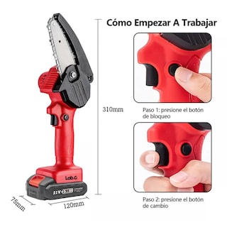 Foto 3 | Minimotosierra Portátil Inalámbrica Lab.g C/2 Baterías Y 3 Cadenas Roja