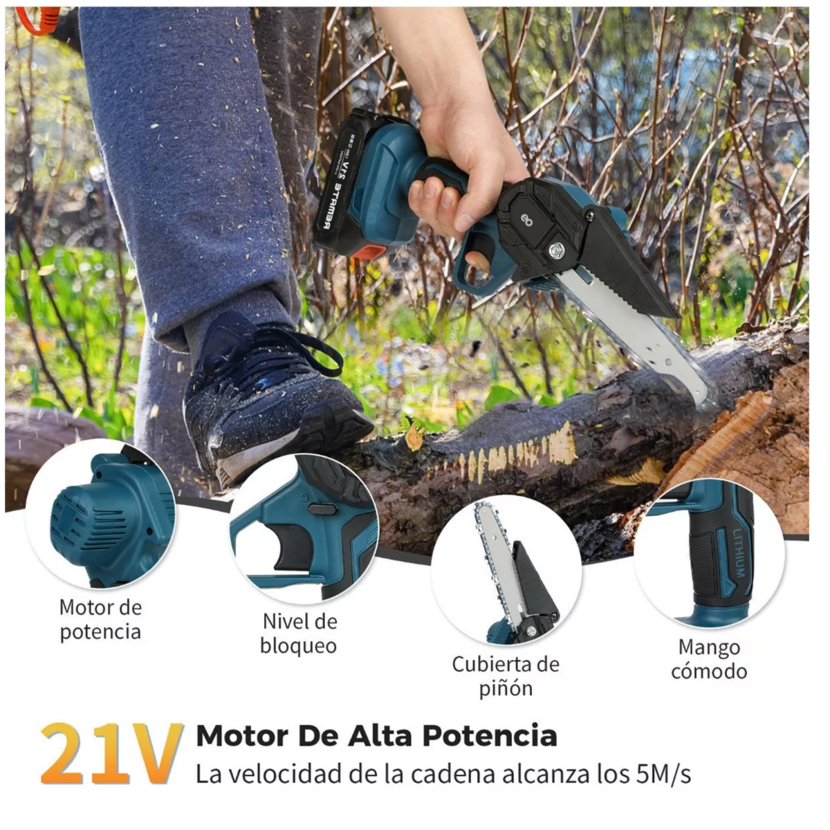 Foto 3 pulgar | Motosierra Eléctrica Eo Safe Imports ESI-5873-1 Azul con 2 Baterías