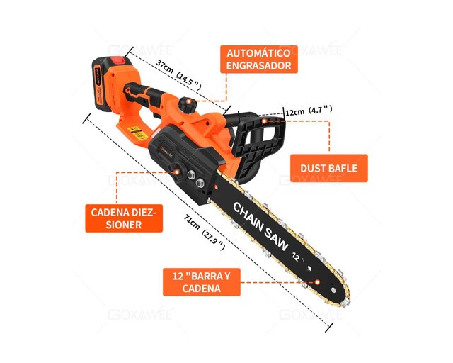 Foto 3 pulgar | Motosierra Inalámbrica Portátil 12'' Con 2 Baterías – Color Naranja