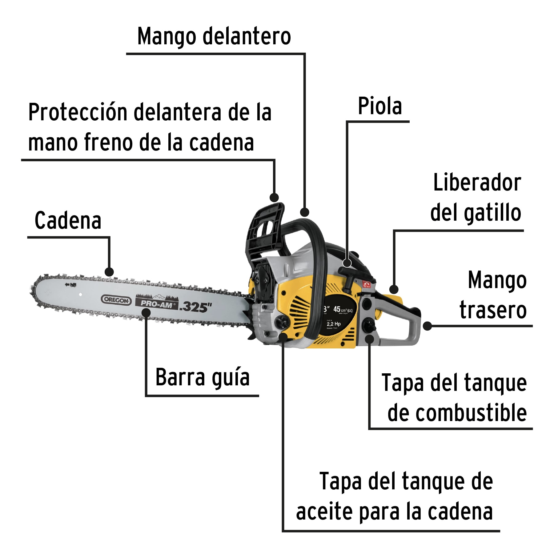 Foto 4 pulgar | Motosierra a gasolina Pretul Mot/6018p color Amarillo 60 cc Barra 18''