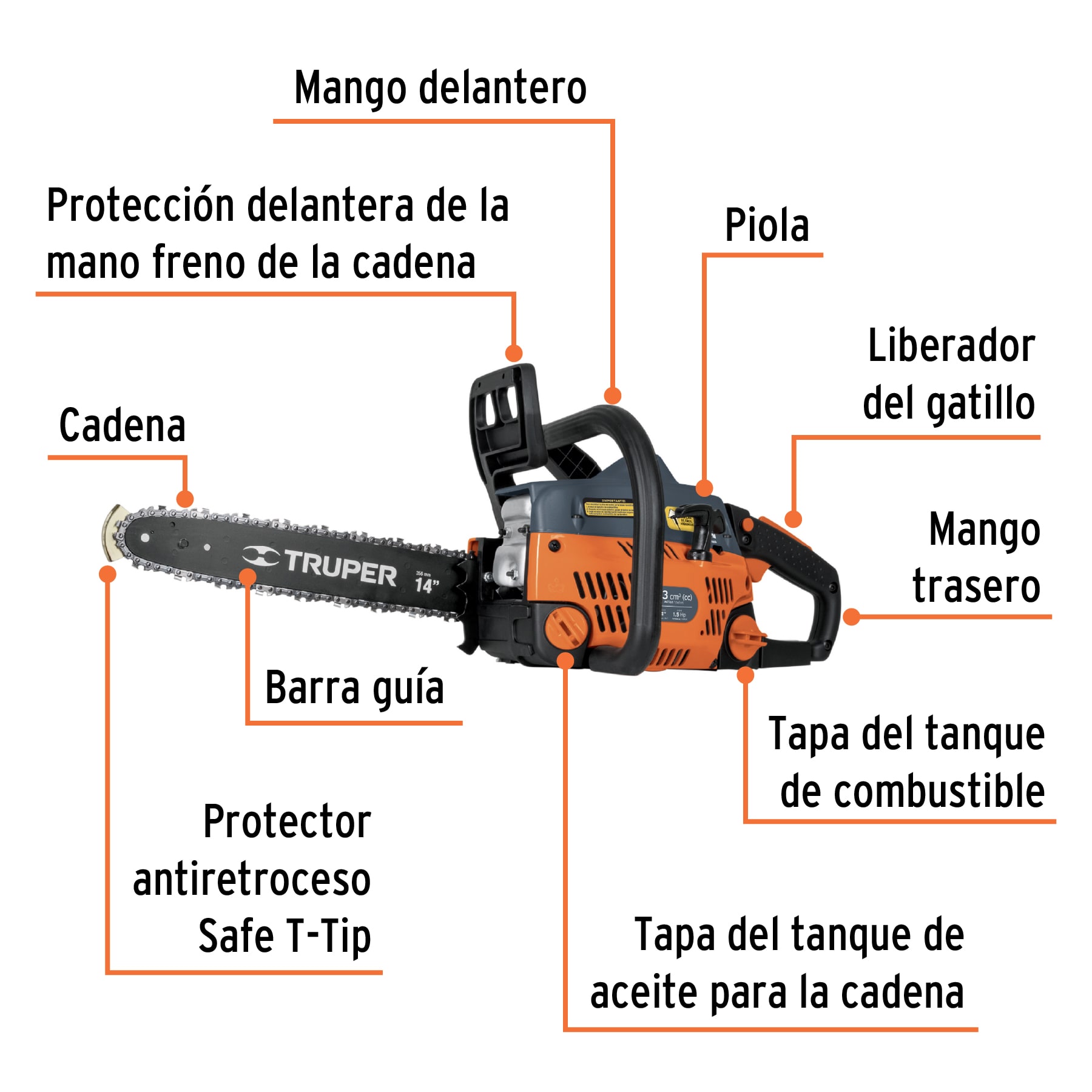 Foto 4 pulgar | Motosierra a Gasolina Truper Mot-3314 33 CC 14"