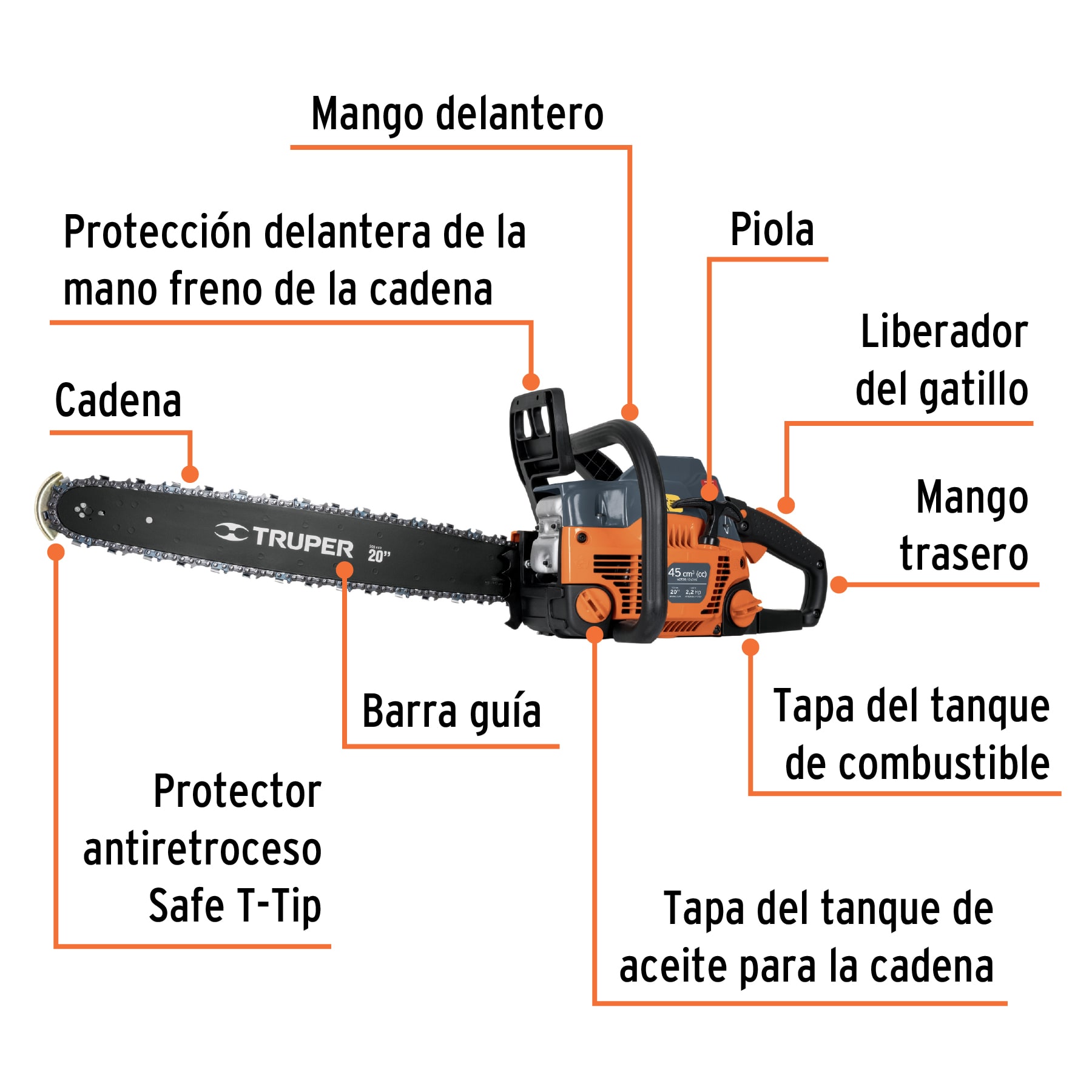 Foto 3 | Motosierra Truper Mot-4520 color Naranja 45 CC a Gasolina con Barra de 20