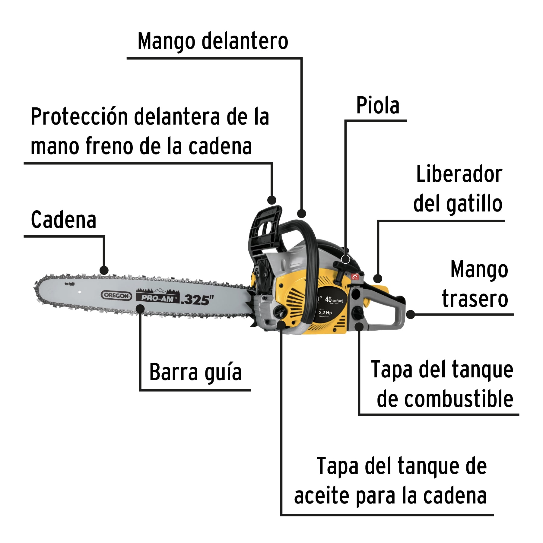 Foto 4 pulgar | Motosierra Pretul Mot-4520P color Amarillo 45 CC a Gasolina con Barra de 20 "