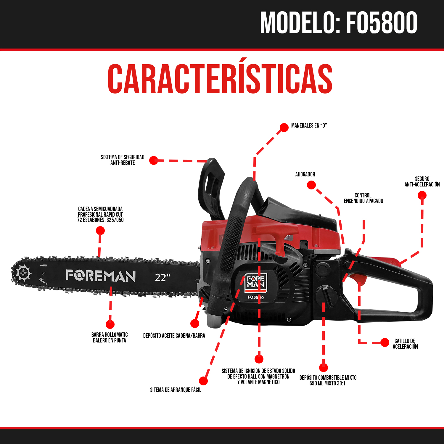 Foto 3 pulgar | Motosierra de Gasolina Foreman con Accesorios