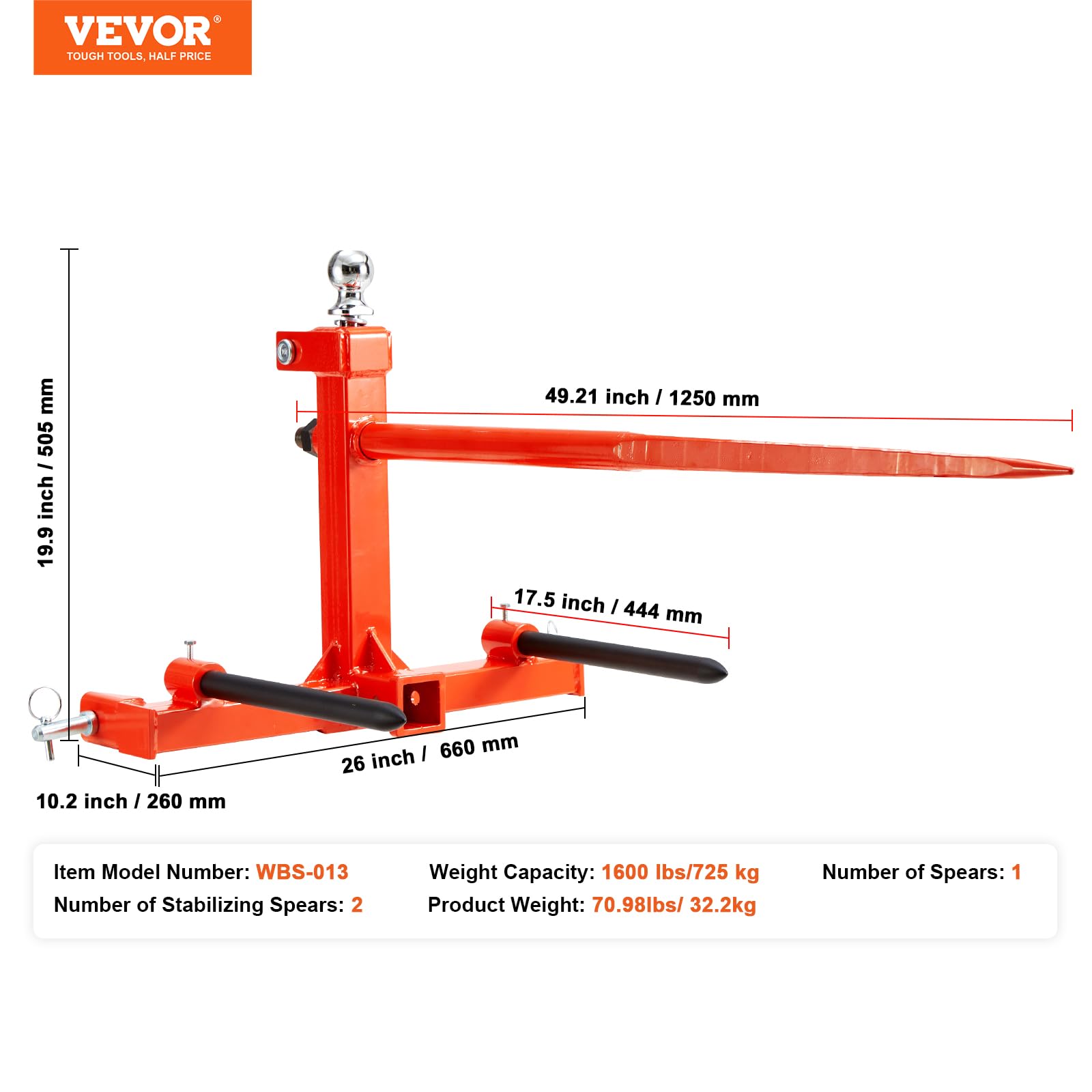 Foto 8 pulgar | Acoplamiento Para Tractor Hay Spear Vevor 49 Con Capacidad De Carga De 725 Kg - Venta Internacional.
