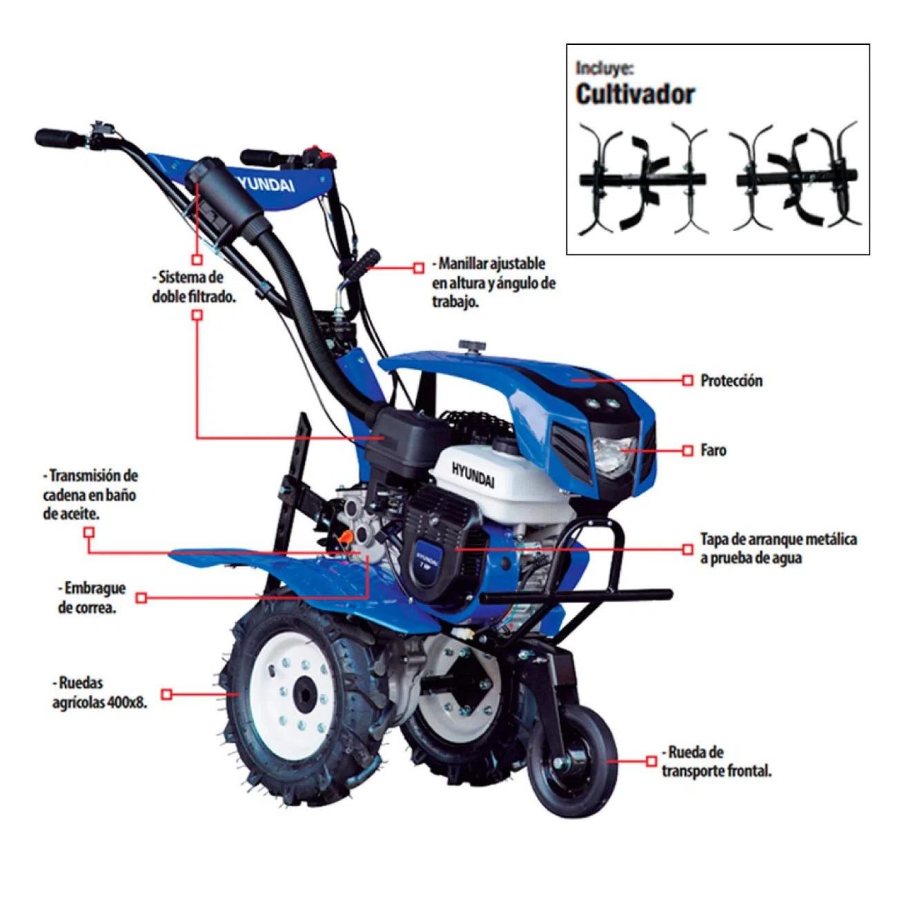 Motoazada Profesional Hyundai 7 Hp 3 Velocidades C/faro - Ram750xt