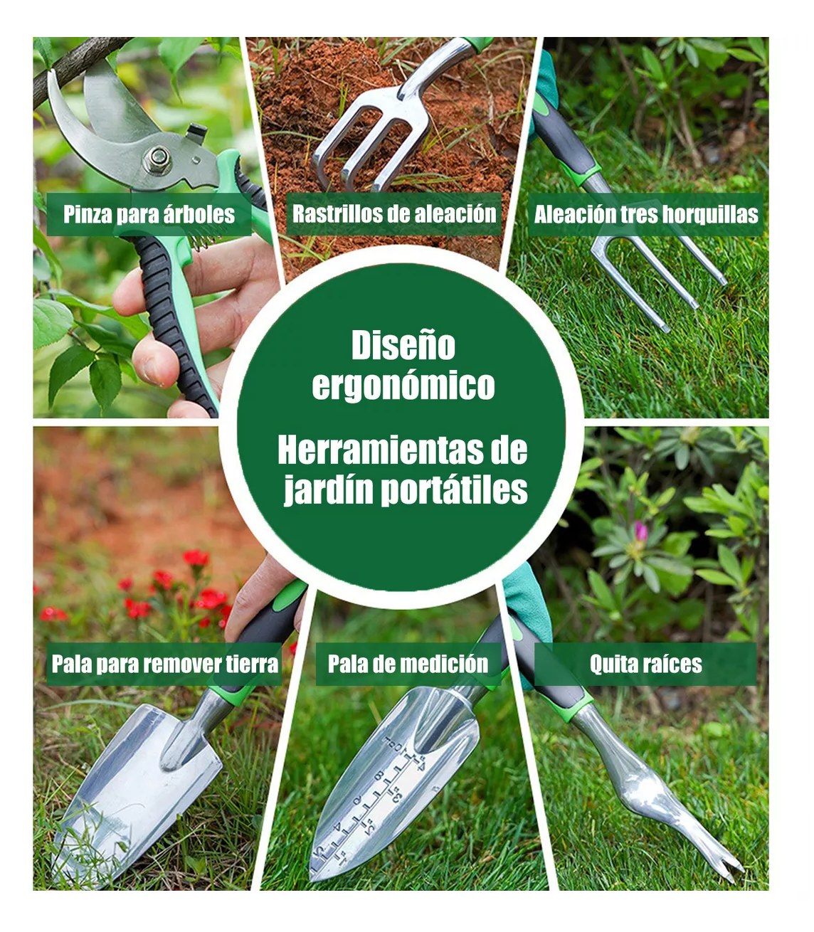 Foto 4 pulgar | Juego De Herramientas Y Jardín 22 Pzs Aleación De Aluminio Verde Negro Plata