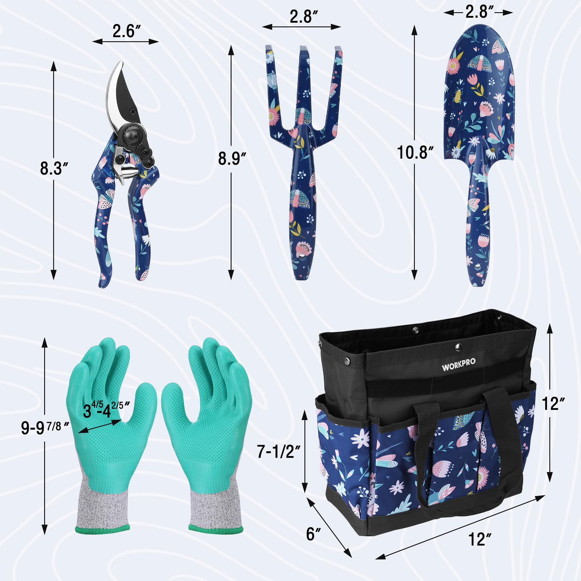 Foto 3 pulgar | Juego De Herramientas De Jardín Workpro De Aluminio Resistente, 5 Piezas Con Bolsa Azul - Venta Internacional.