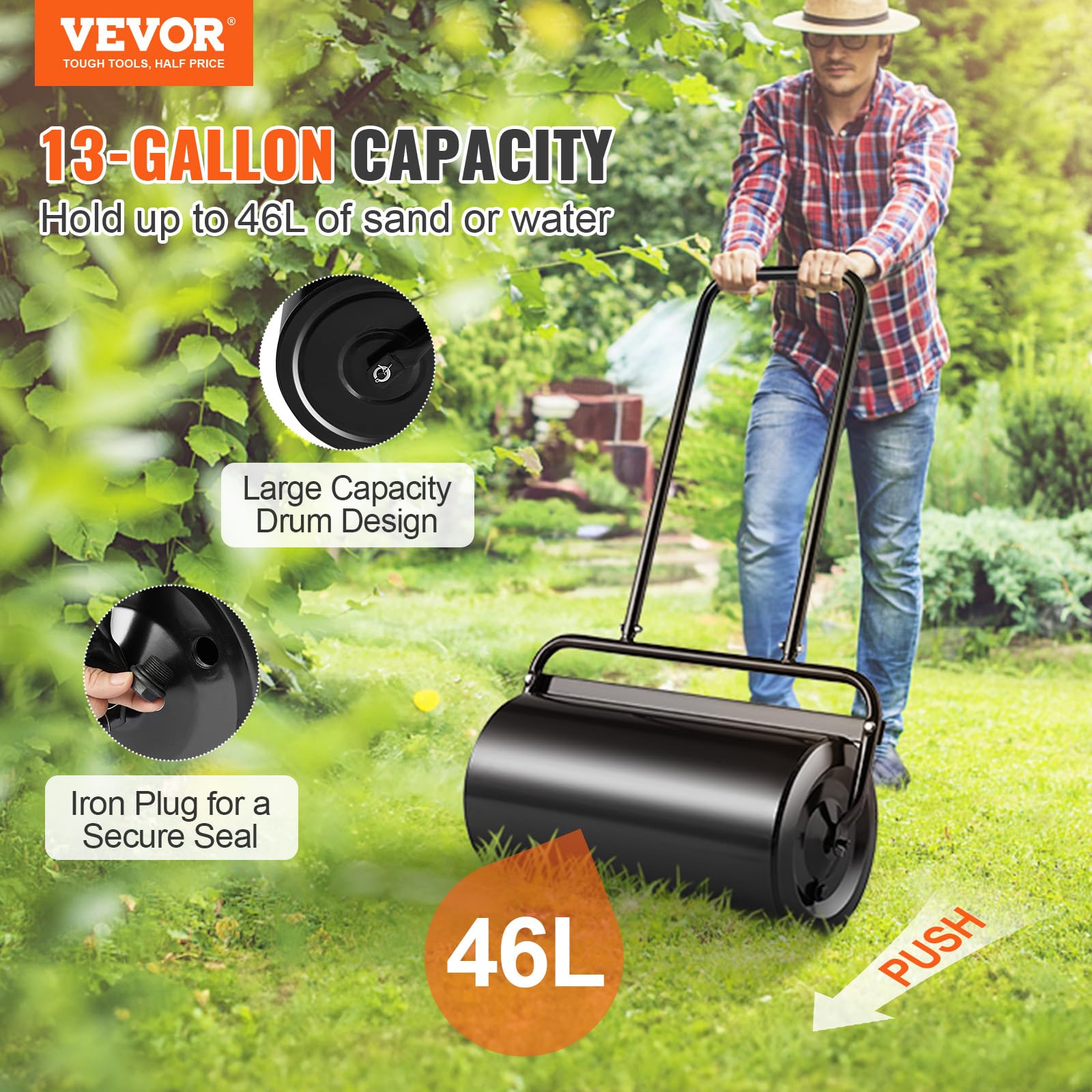 Foto 2 | Rodillo Para Césped Vevor De 46 Litros De Capacidad, Con Tapón Fácil De Girar Y En Forma De U  - Venta Internacional.