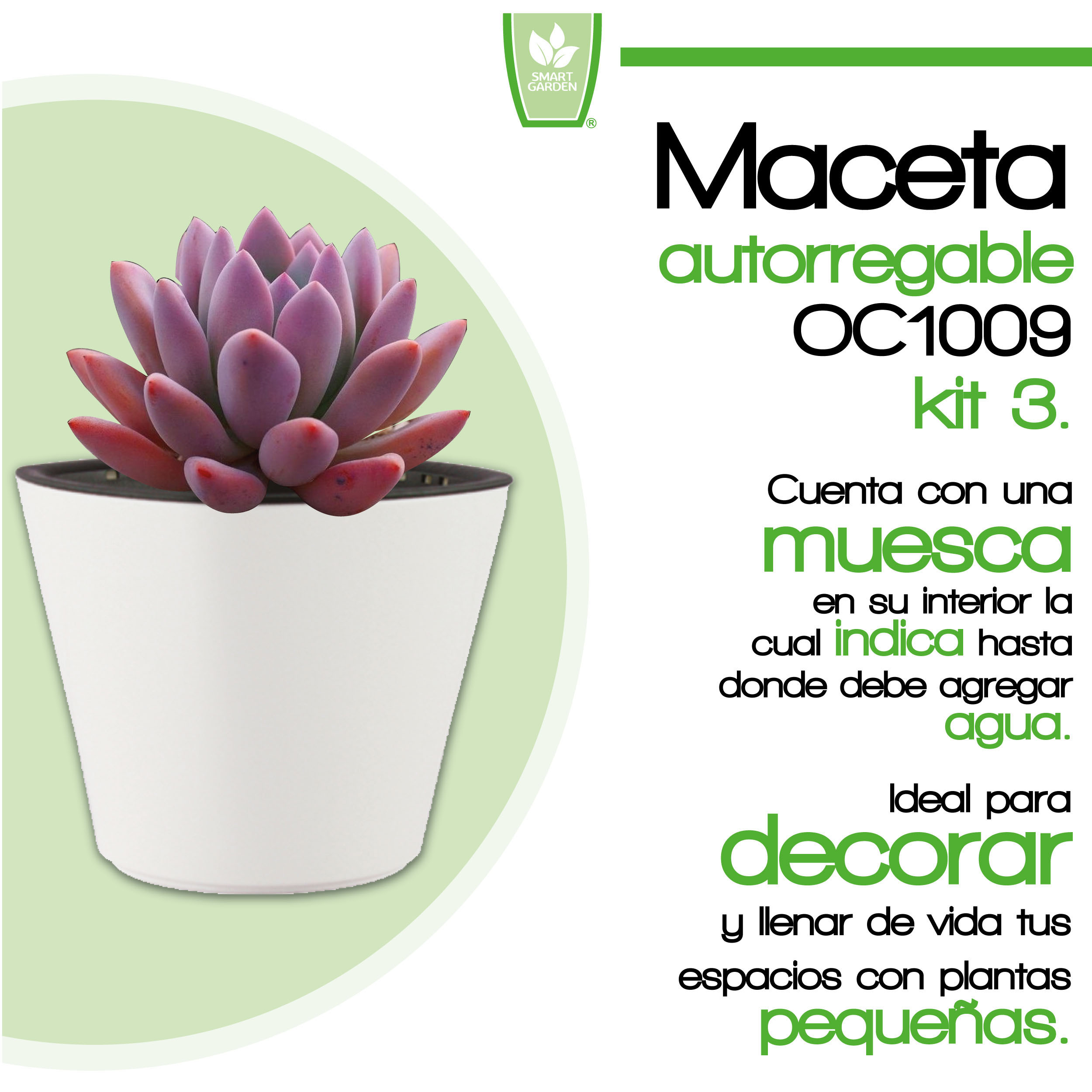 Foto 3 pulgar | Kit de 3 pz de Maceta Autorregable Oc1009 Decorativa Ovalada Smart Garden color Blanco