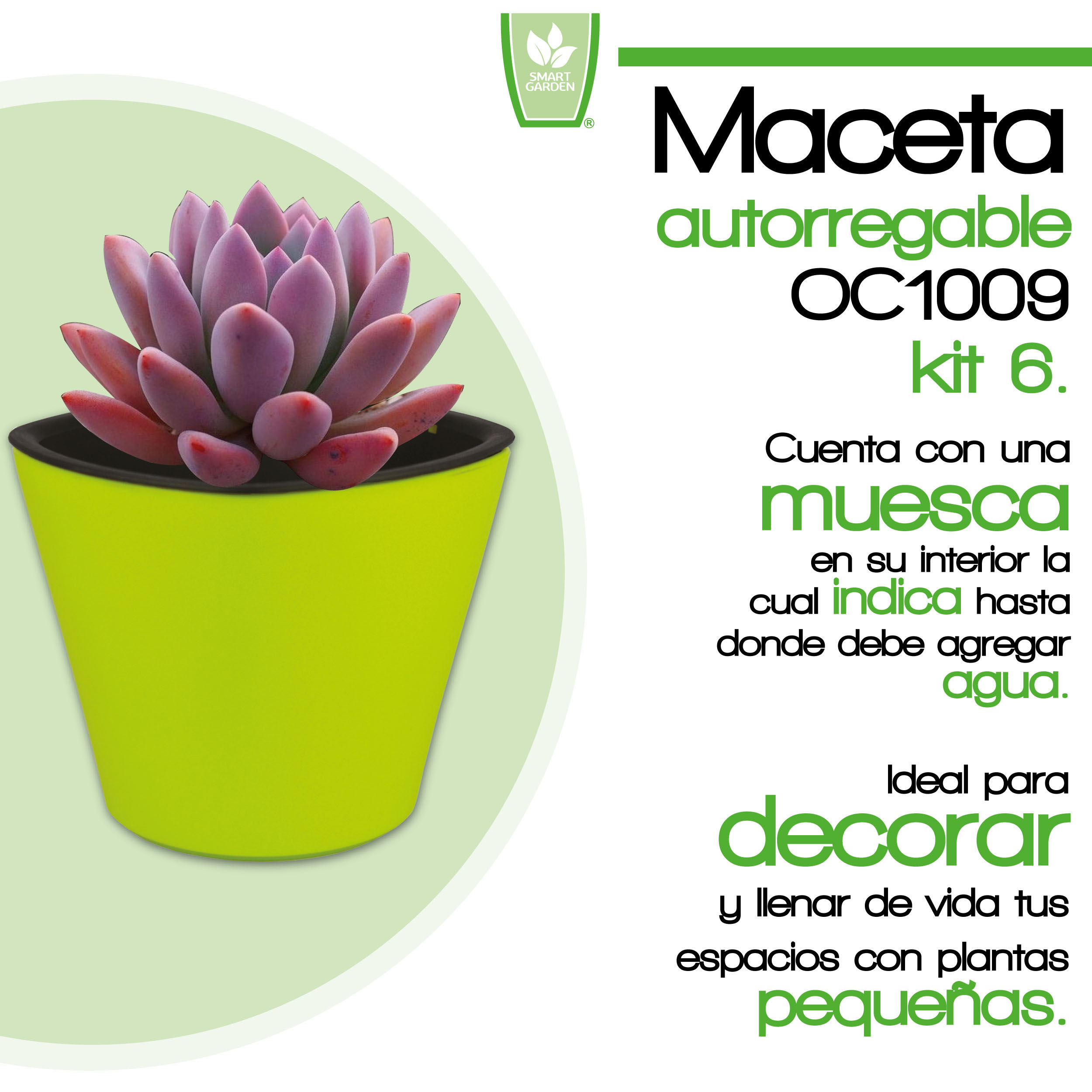 Foto 3 pulgar | Kit de 6 X Maceta Autorregable Oc1009 Decorativa, Ovalada - Smart Garden Kit color Verde Mate