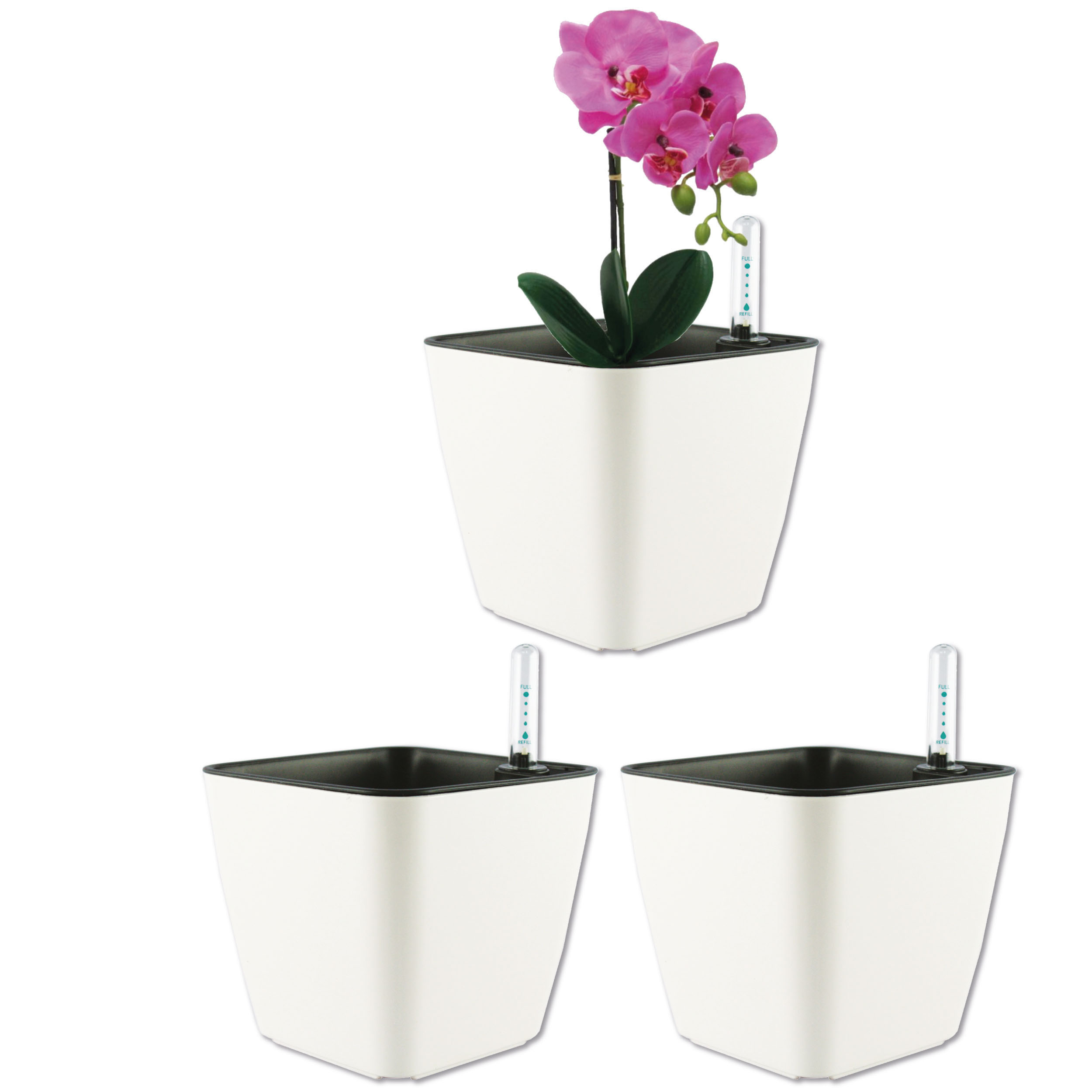 Kit de 3 X Maceta Autorregable Ra1313 Decorativa Cuadrada - Smart Garden color Blanco Brilloso