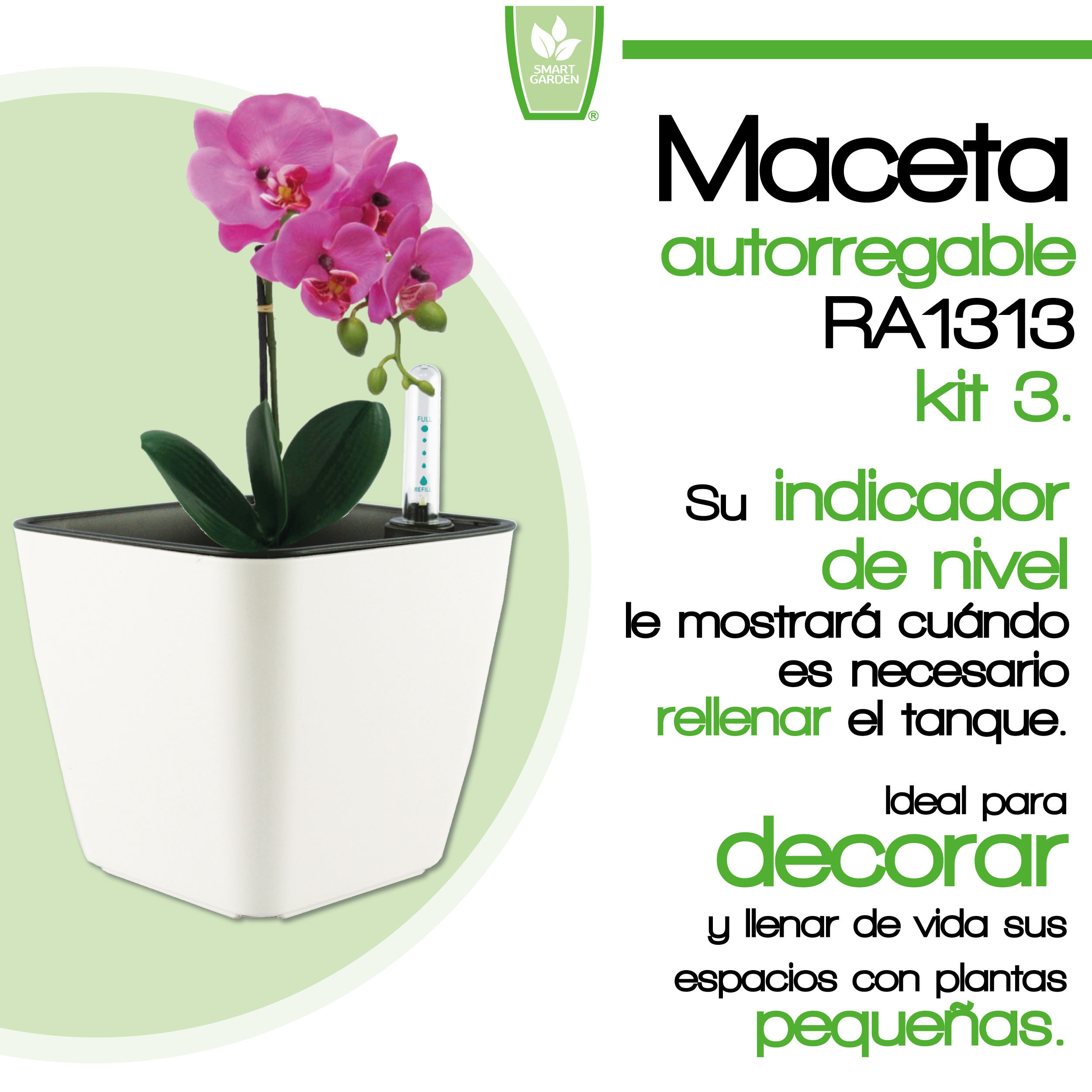 Foto 3 pulgar | Kit de 3 X Maceta Autorregable Ra1313 Decorativa Cuadrada - Smart Garden color Blanco Brilloso