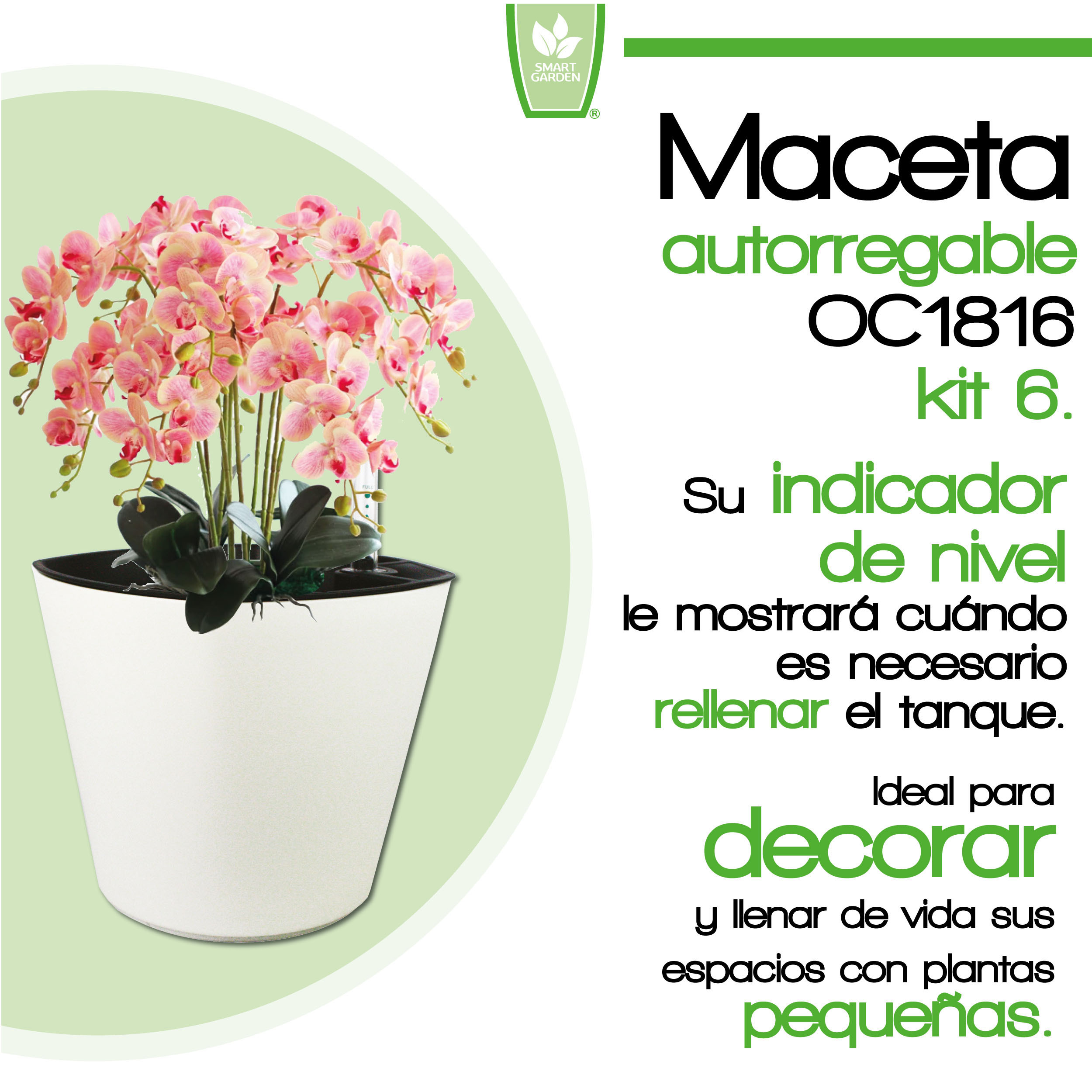 Foto 3 pulgar | Kit de 6 Maceta Autorregable Oc1816 Decorativa, Ovalada, - Smart Garden color Blanco Mate