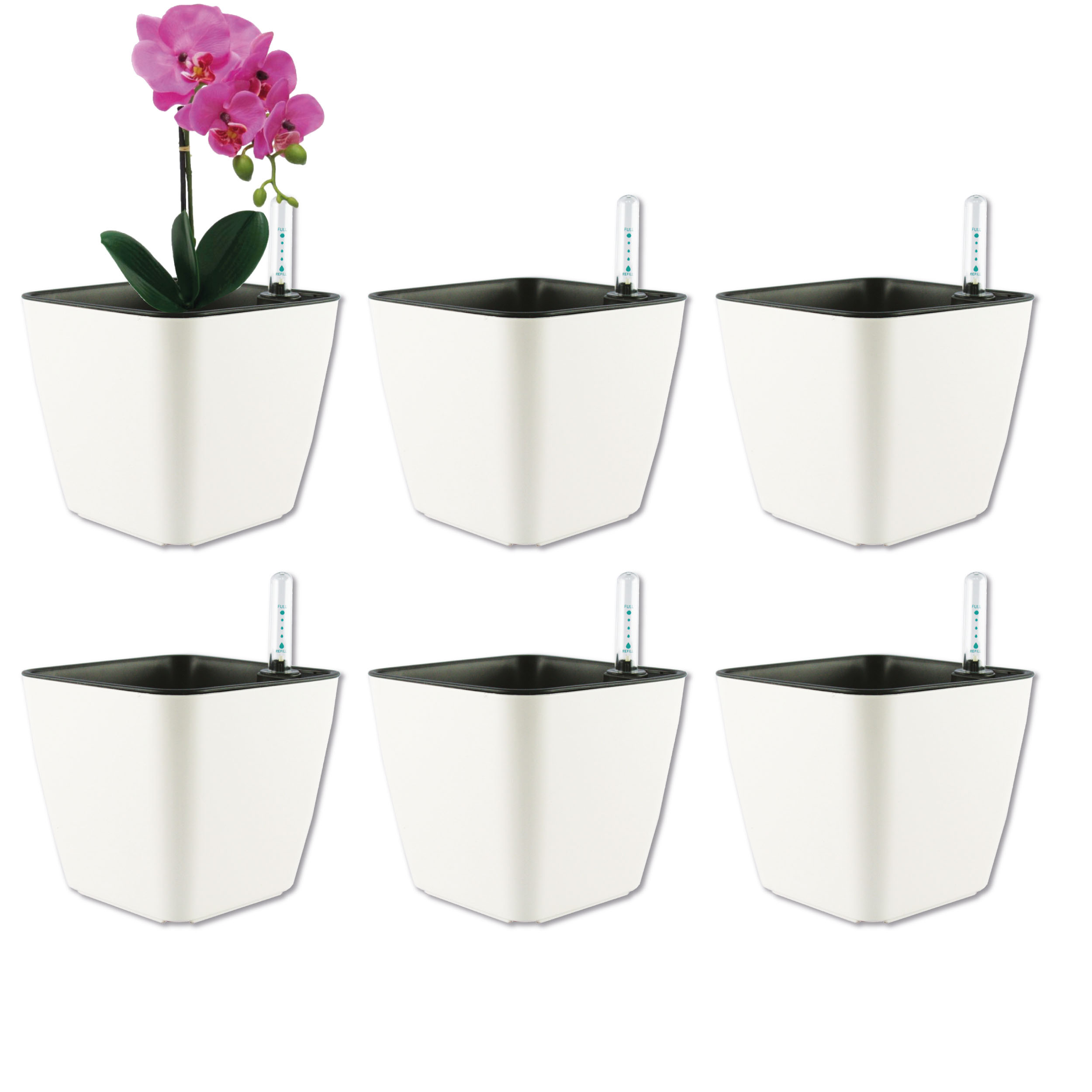 Kit de 6 Maceta Autorregable Ra1313 Decorativa, Cuadrada - Smart Garden color Blanco Mate