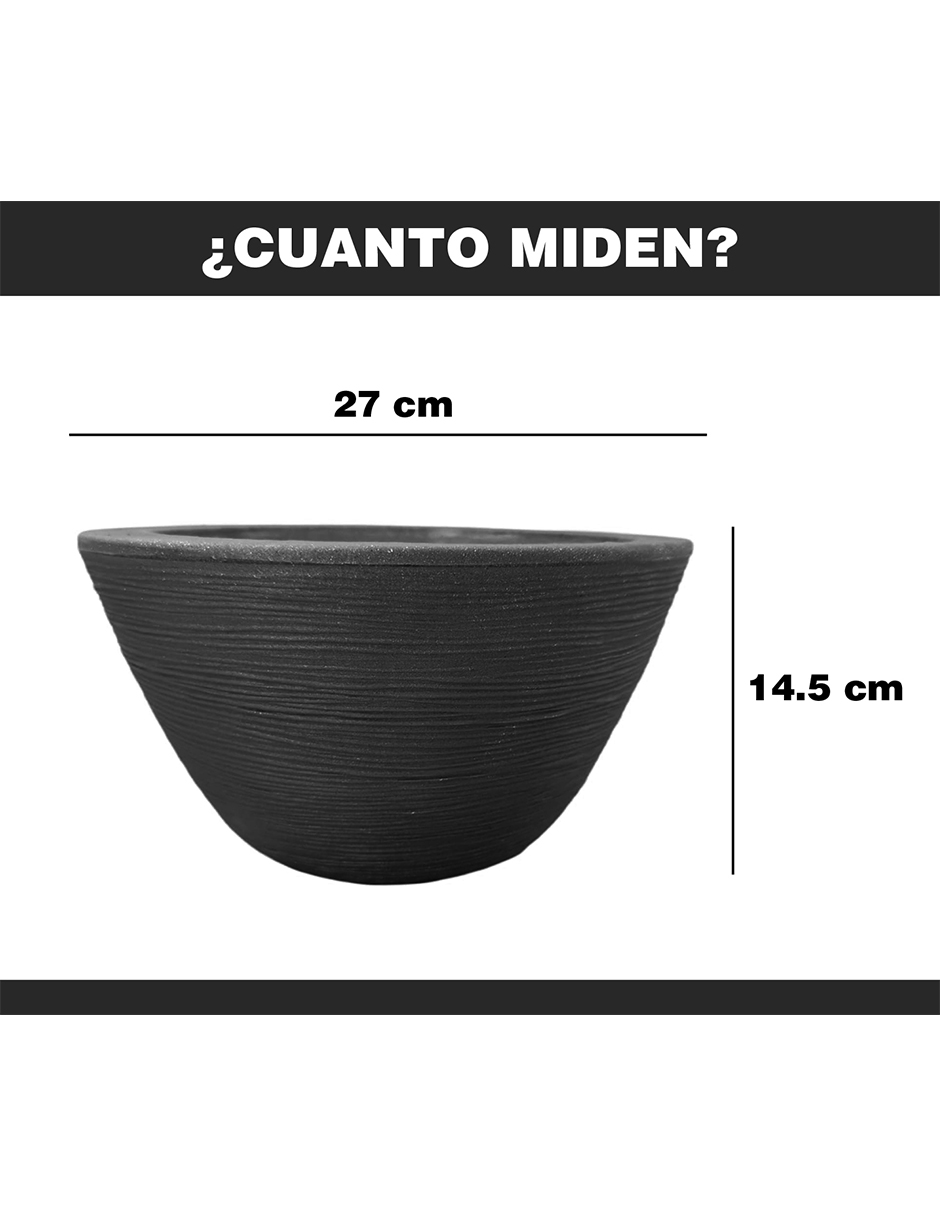 Foto 3 | Maceta Minimalista Hanlob Tazón color Negro Mejor que la Fibra de Vidrio