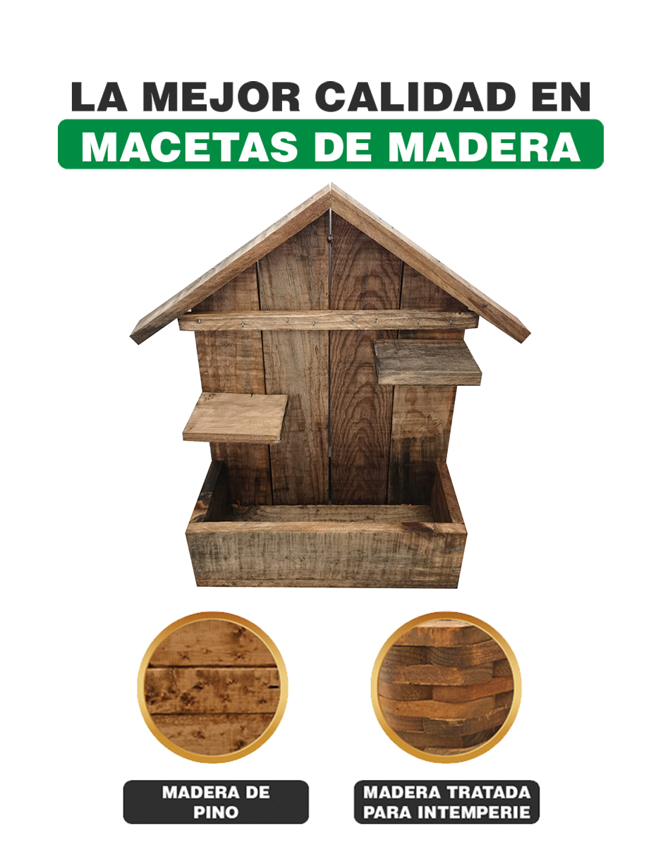 Foto 2 | Maceta de Madera Hanlob Tipo Casa Colgante color Marrón