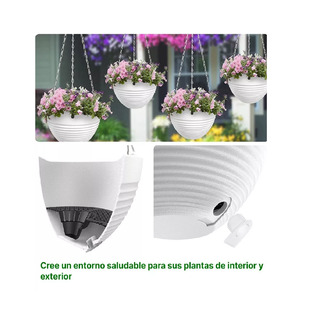 Foto 3 pulgar | Macetas Plastico Colgantes Con Gancho Cadena Para Jardin Blanco