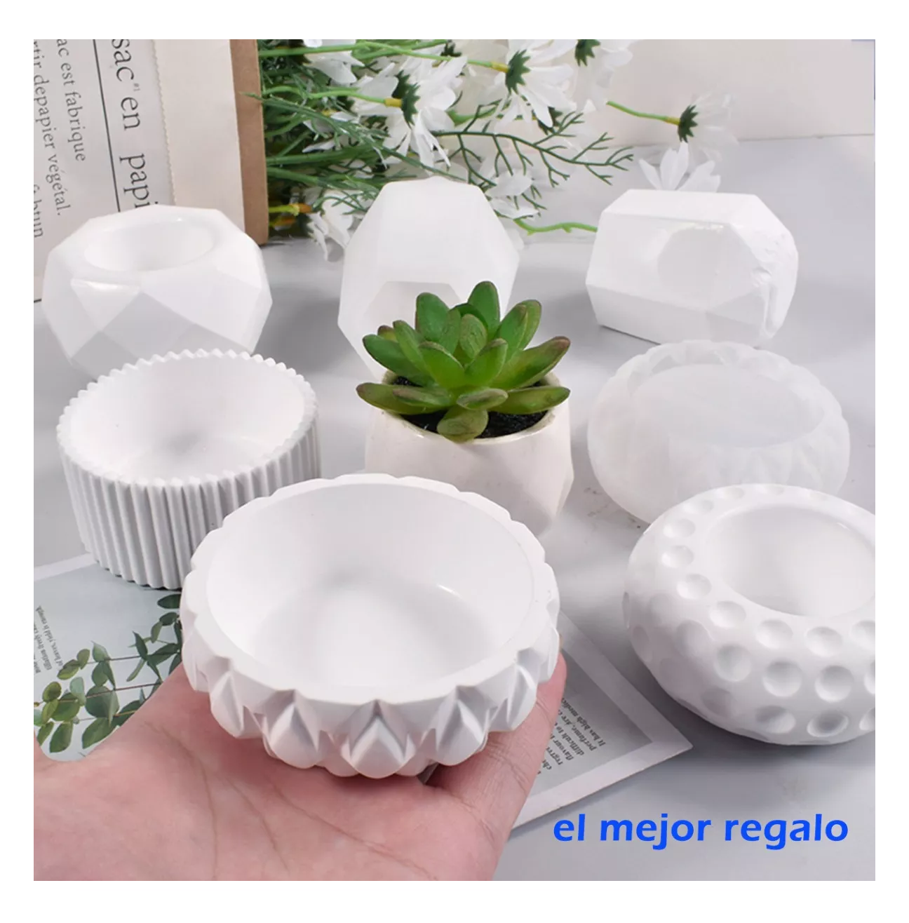 Foto 4 pulgar | Moldes Pequeñas Jardineras Moldes Para Maceta Plantas 5 Pzs, Blanco