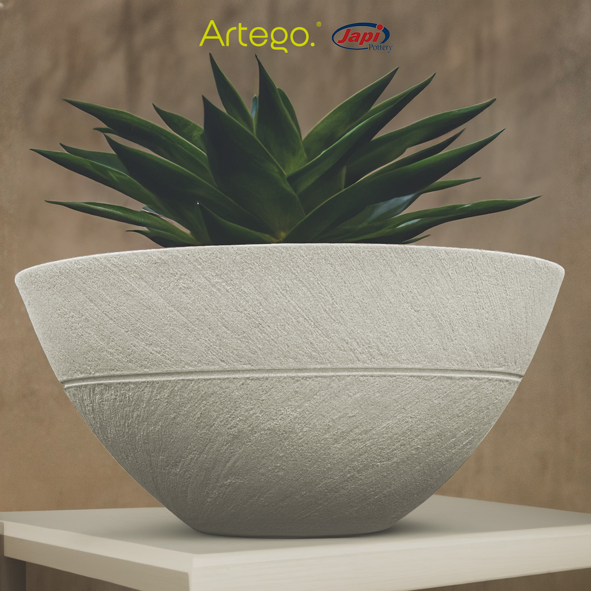 Foto 9 pulgar | Maceta Artego Japi Beige para Exteriores Bowl de 55 cm de Ancho Drizzle de Polietileno Ultra Ligera