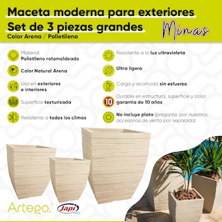 Foto 3 | Set de 3 Macetas Artego Beige 73-52-43 cm para Exteriores
