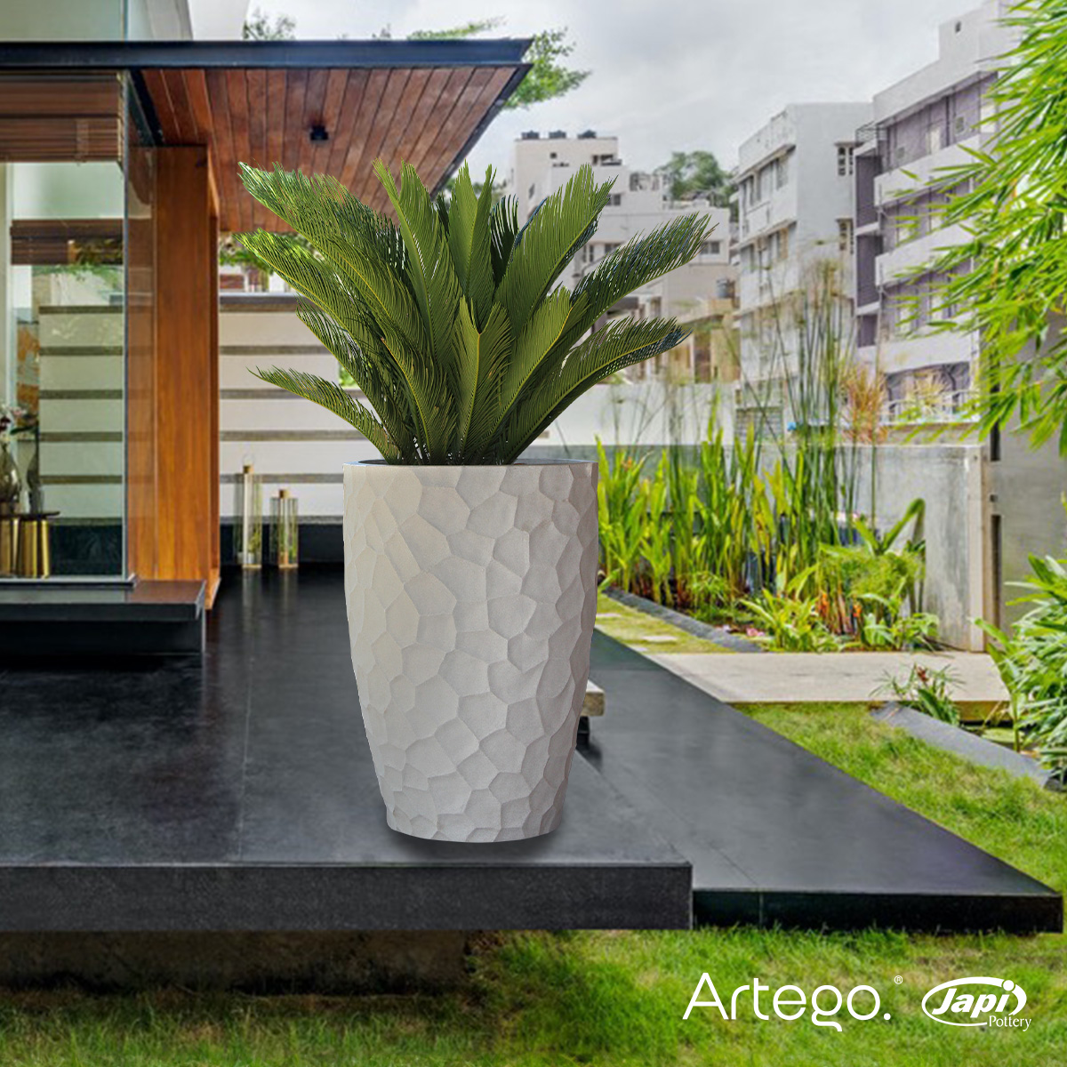 Foto 7 pulgar | Maceta Artego Japi Beige para Exteriores Cónica Grande 76 cm de Alto Prisma de Polietileno Ultra Ligera